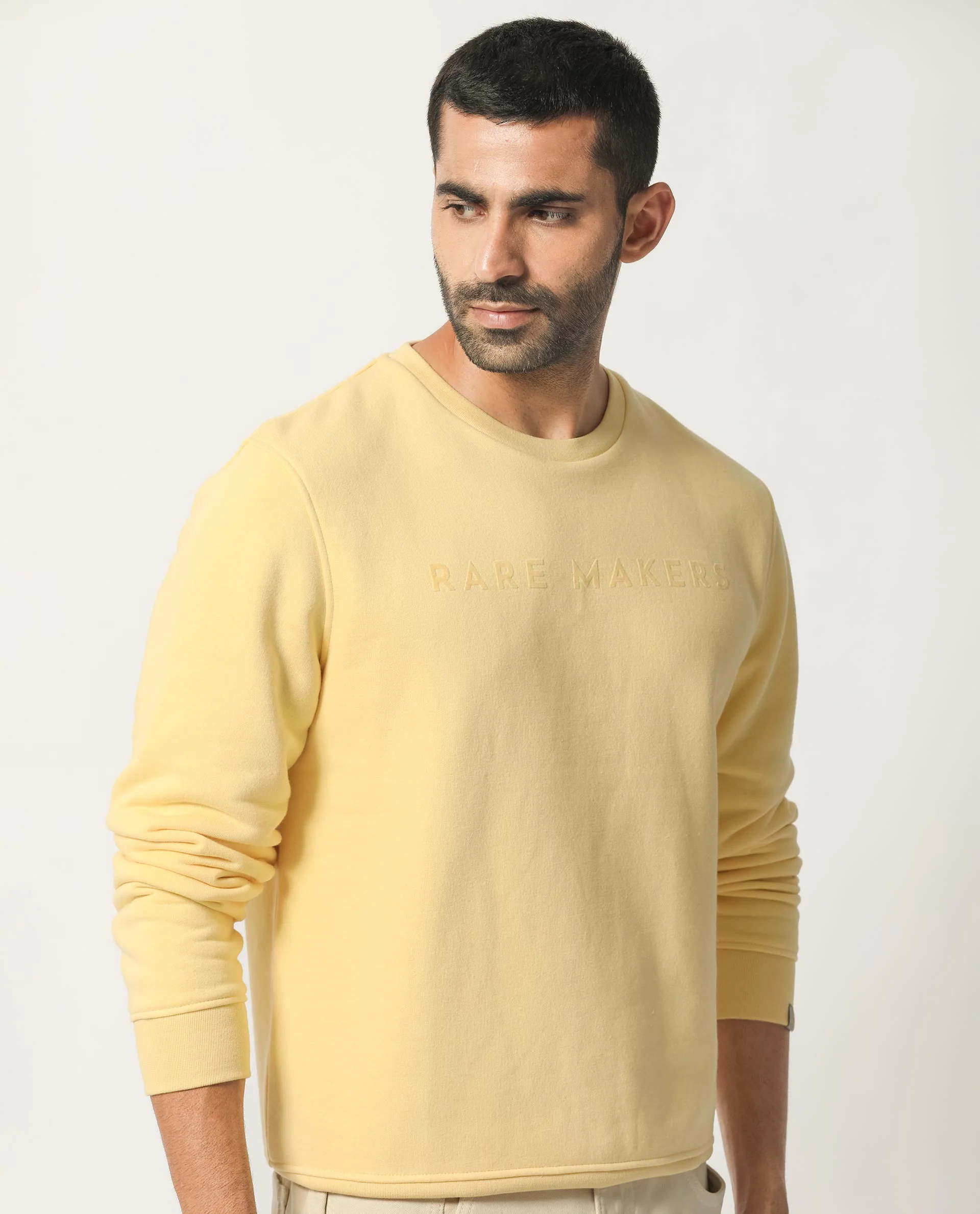 Rare Rabbit Men's Marko Yellow Cotton Graphic Print Regular Fit Full Sleeve Crew Neck Sweatshirt - Image 5