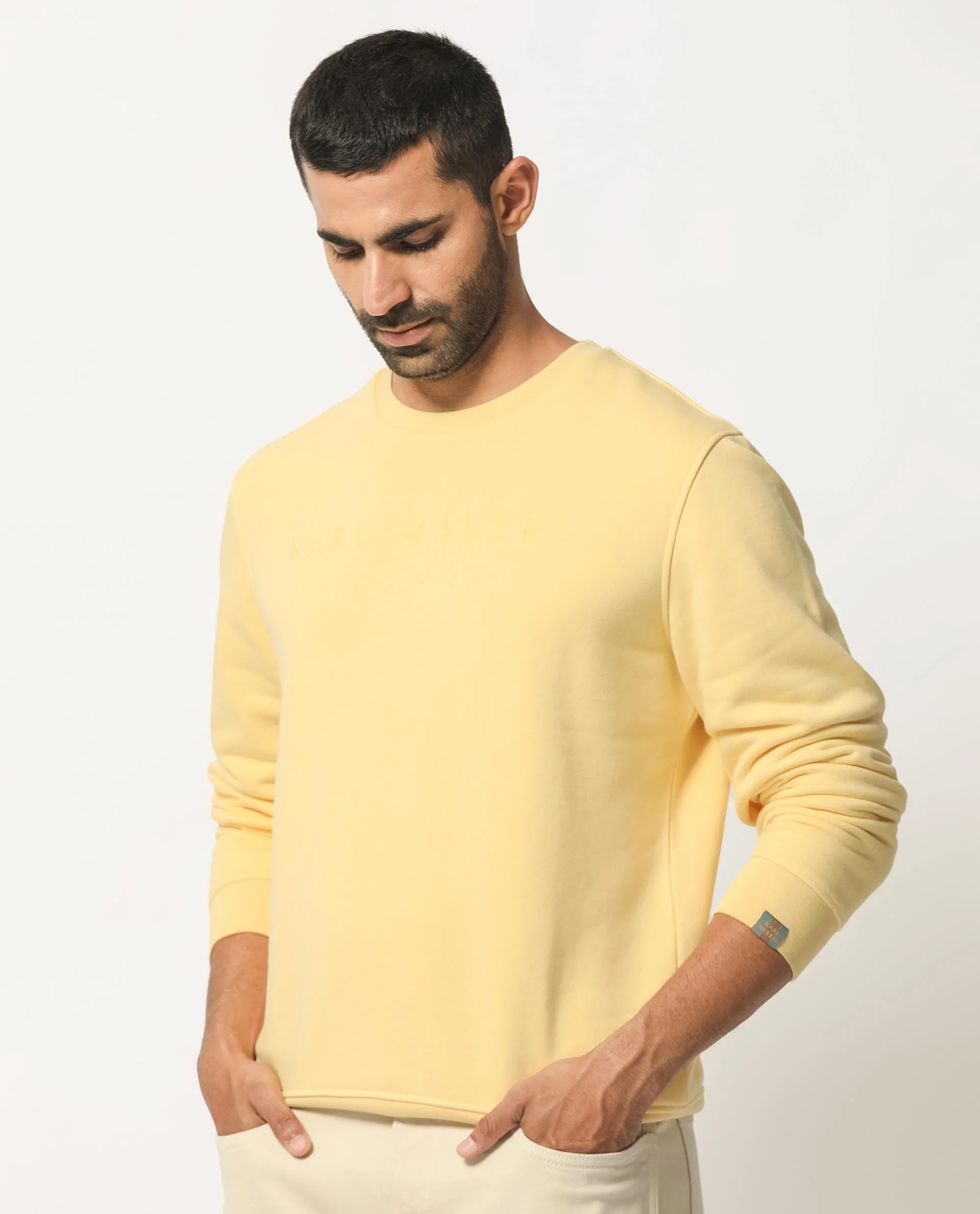 Rare Rabbit Men's Marko Yellow Cotton Graphic Print Regular Fit Full Sleeve Crew Neck Sweatshirt - Image 6
