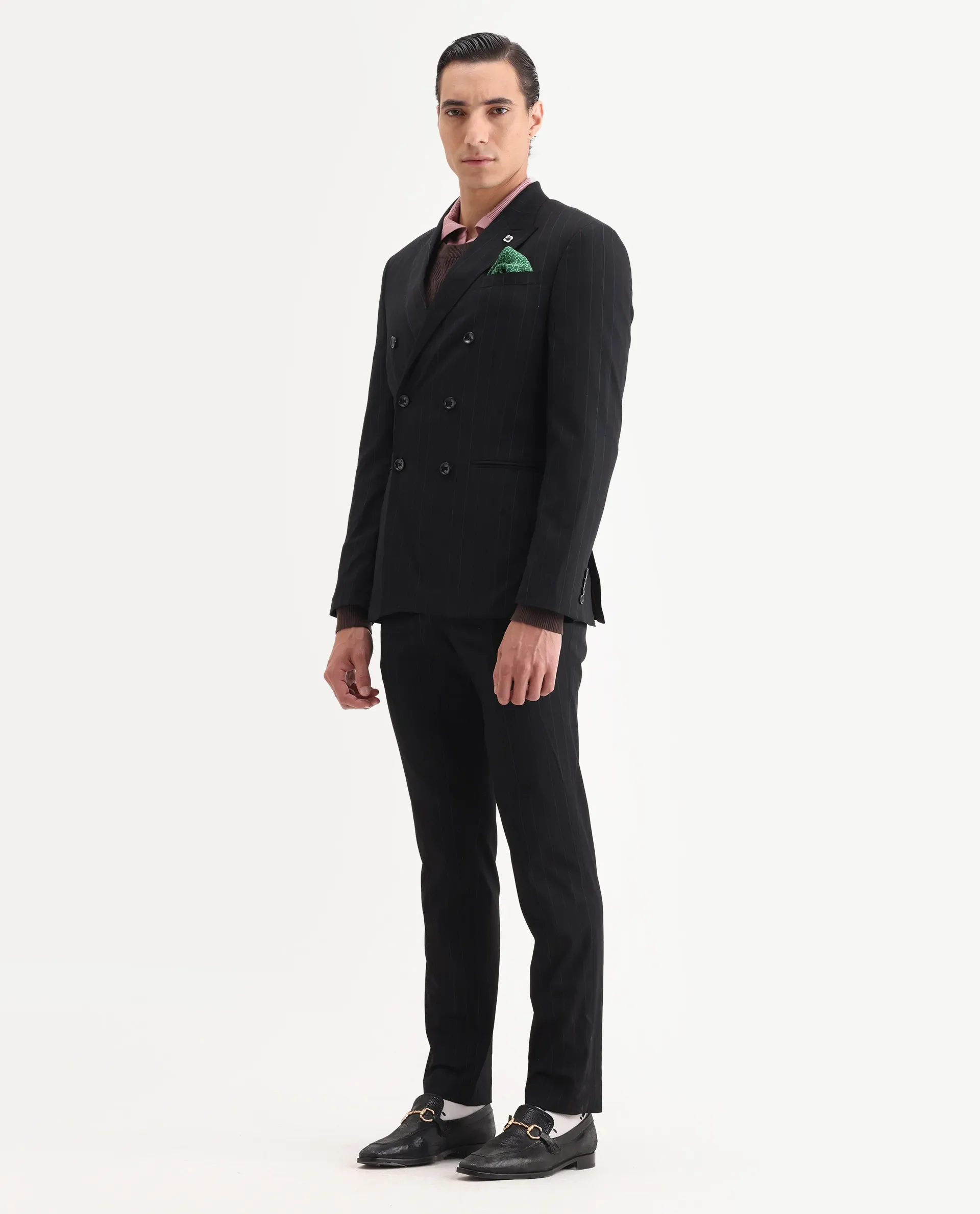 Rare Rabbit Men's Markus Black Polyester Plain Tailored Fit Full Sleeve Lapel Neck Suits - Image 4