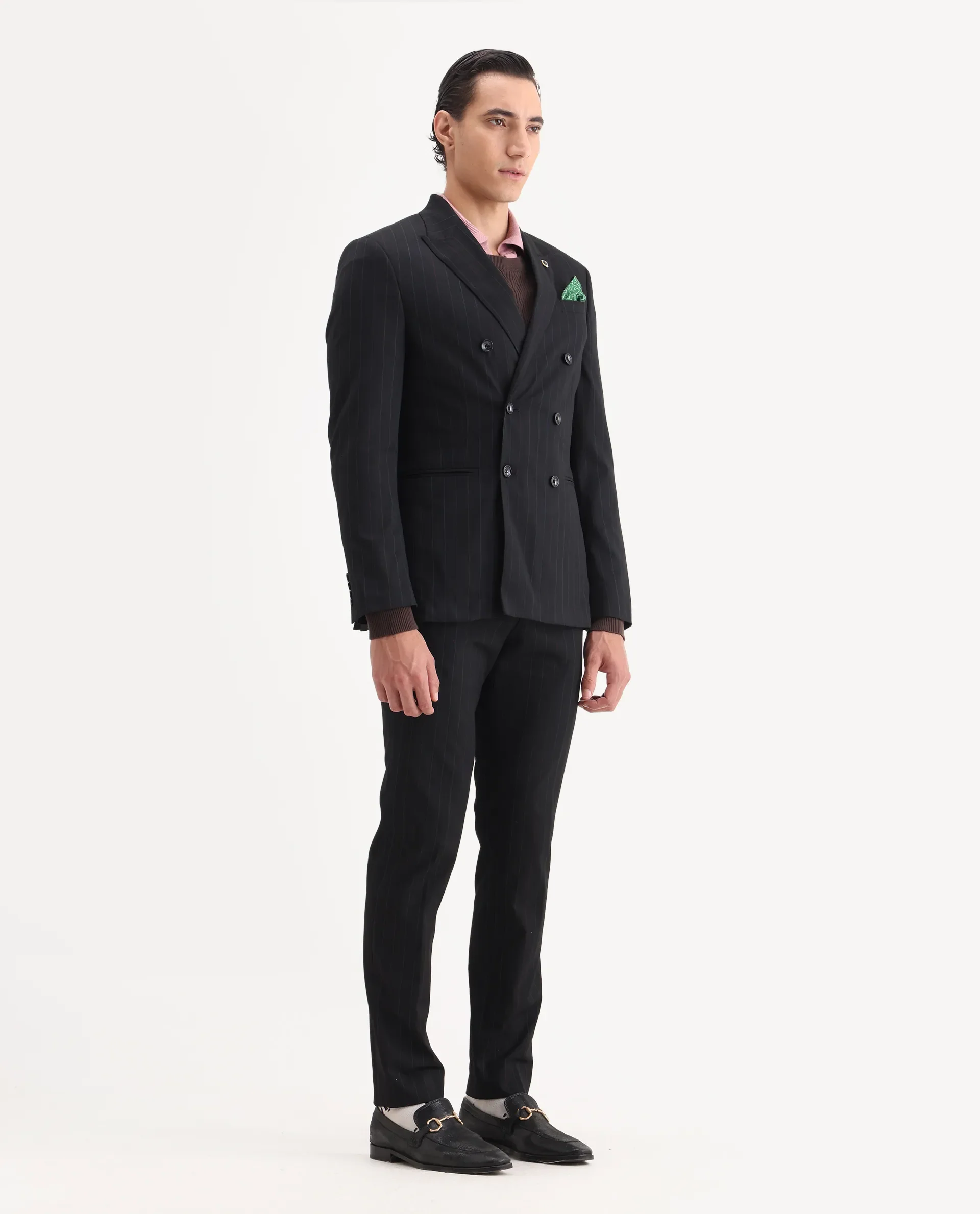 Rare Rabbit Men's Markus Black Polyester Plain Tailored Fit Full Sleeve Lapel Neck Suits - Image 5
