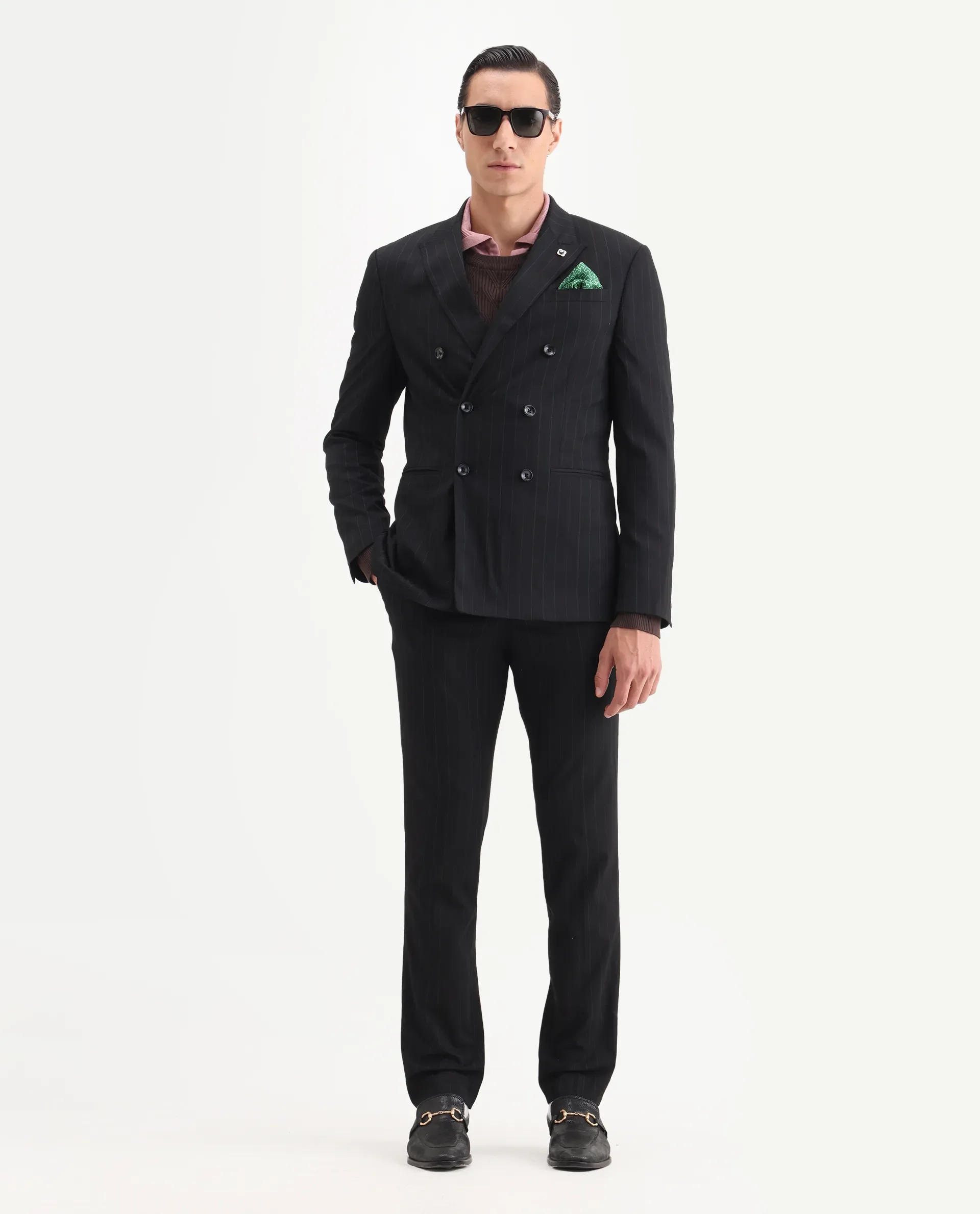 Rare Rabbit Men's Markus Black Polyester Plain Tailored Fit Full Sleeve Lapel Neck Suits - Image 6