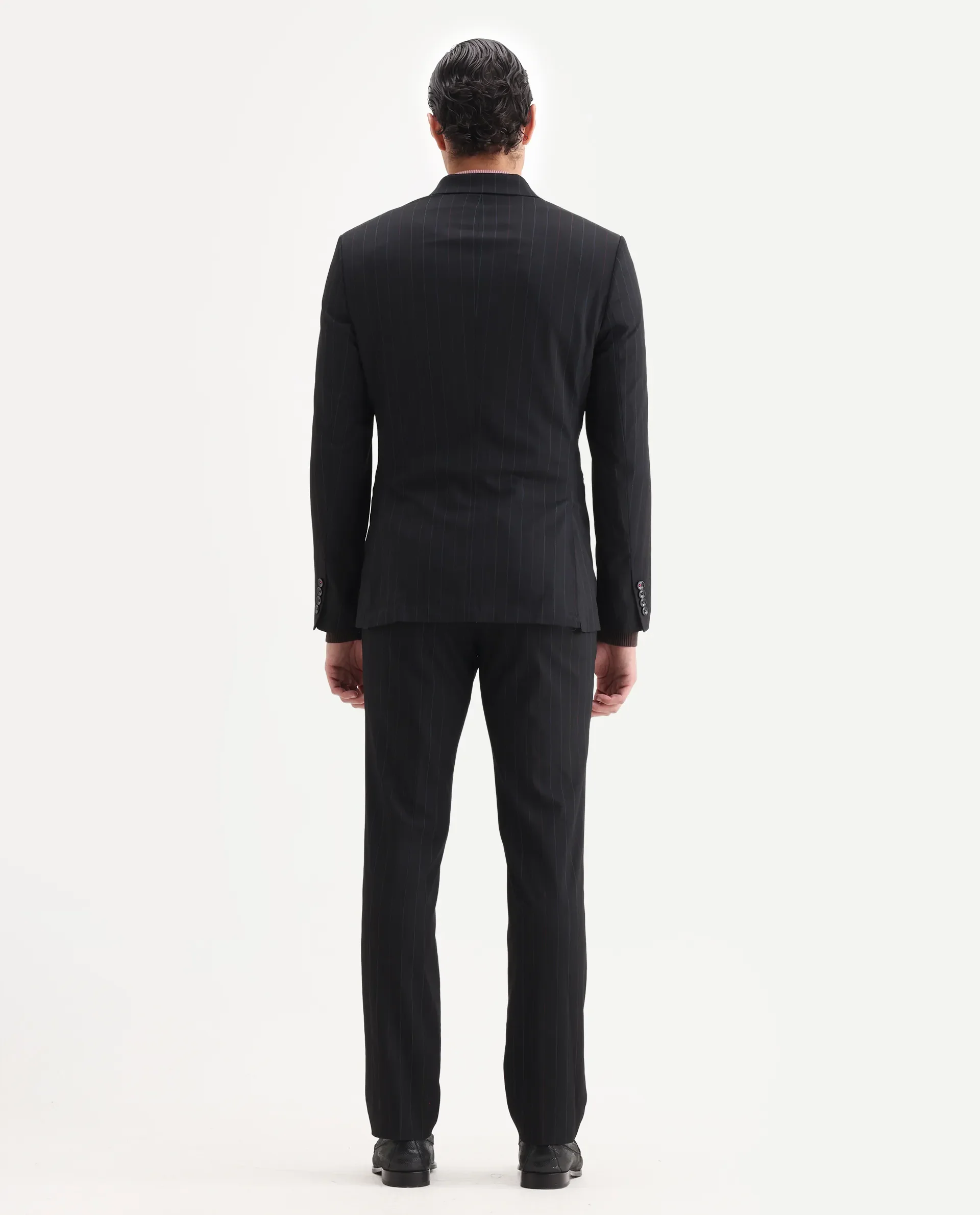 Rare Rabbit Men's Markus Black Polyester Plain Tailored Fit Full Sleeve Lapel Neck Suits - Image 9
