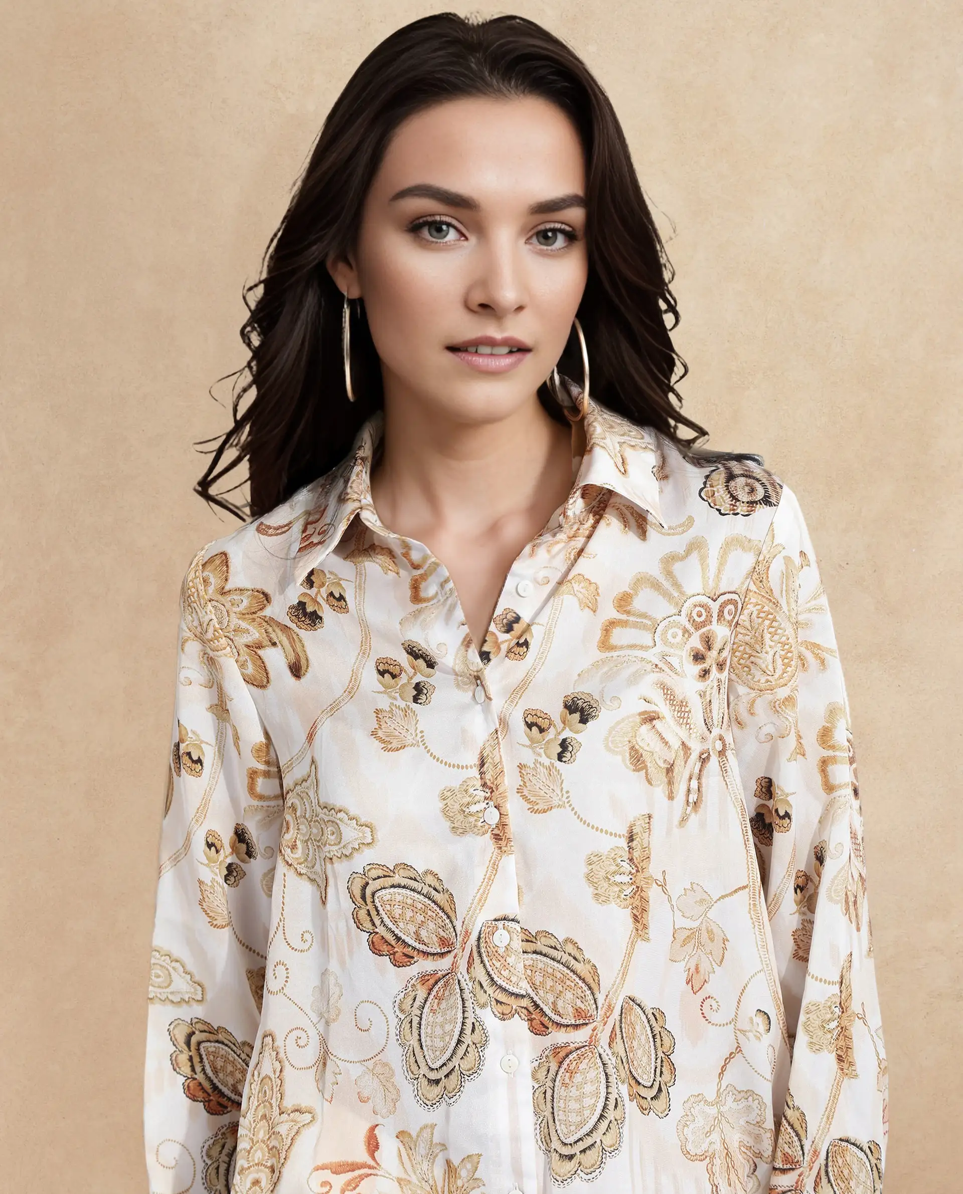 Rareism Women's Marl Multi Polyester Drop Collar Paisley Print Cuffed Sleeve Regular Fit Shirt - Image 2