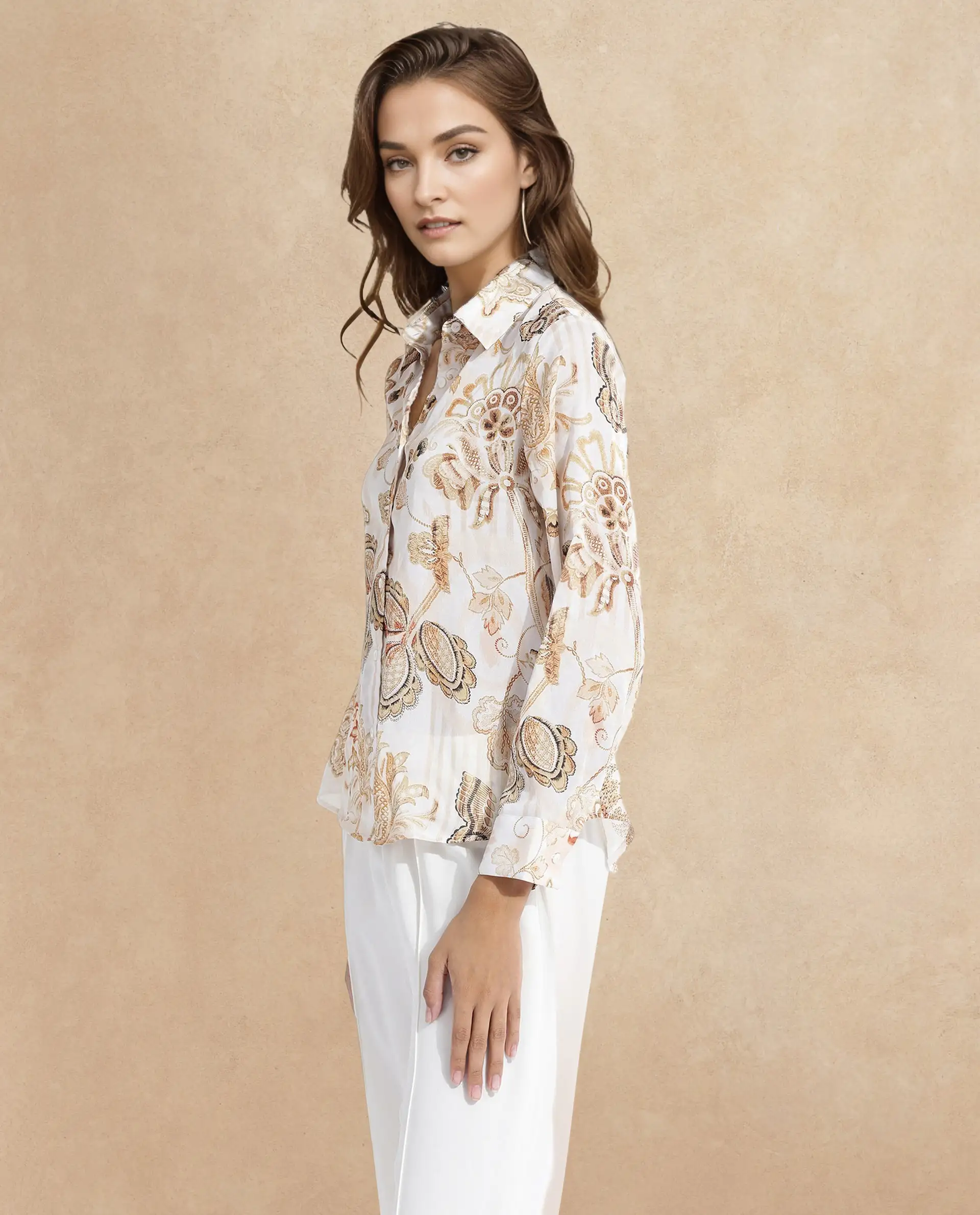 Rareism Women's Marl Multi Polyester Drop Collar Paisley Print Cuffed Sleeve Regular Fit Shirt - Image 4