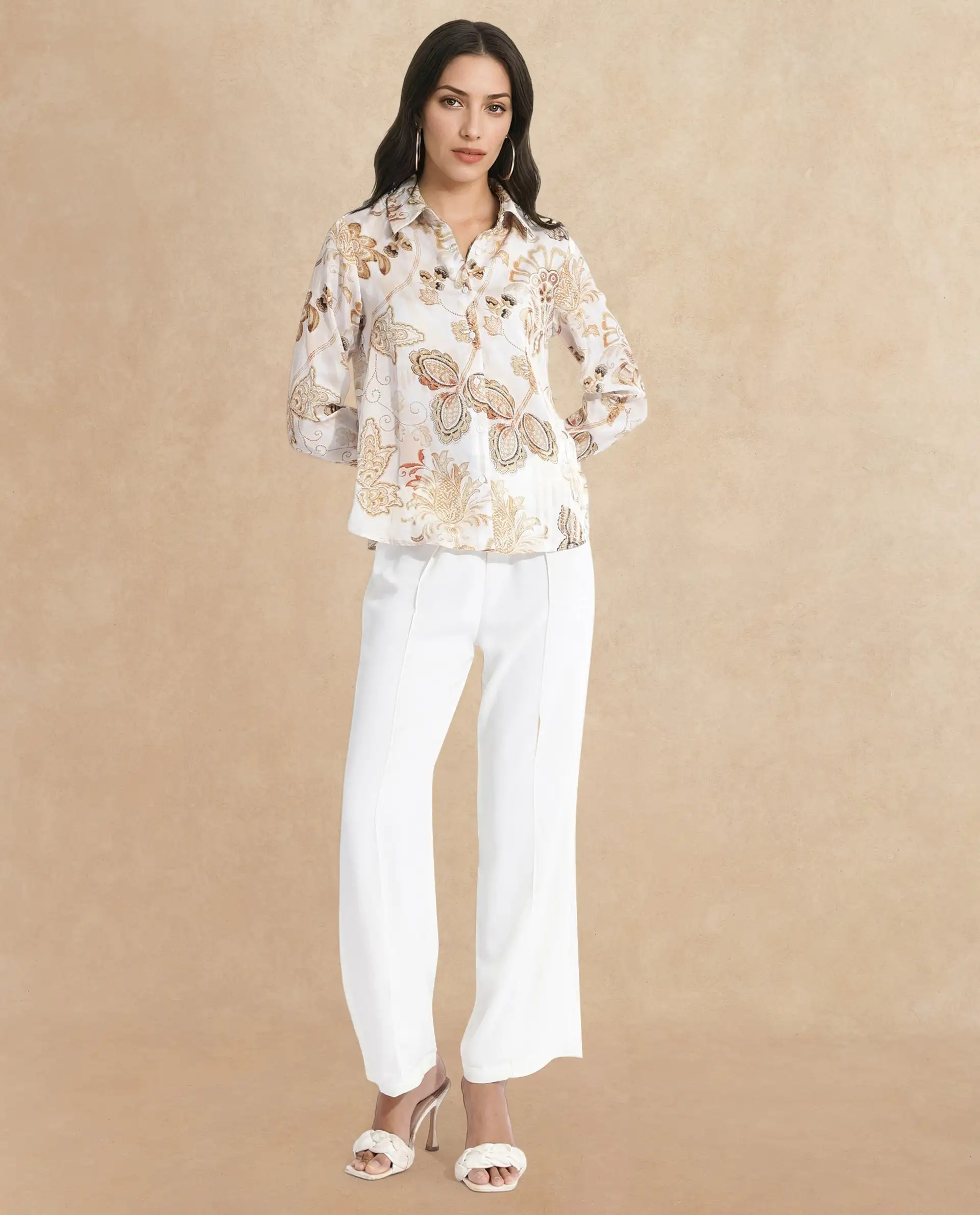 Rareism Women's Marl Multi Polyester Drop Collar Paisley Print Cuffed Sleeve Regular Fit Shirt - Image 6