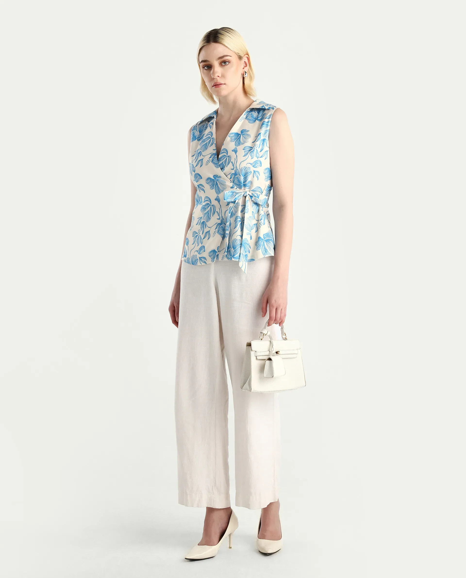 Rareism Women's Marlapi Blue Polyester Jonny Collar Fitted Top - Image 2