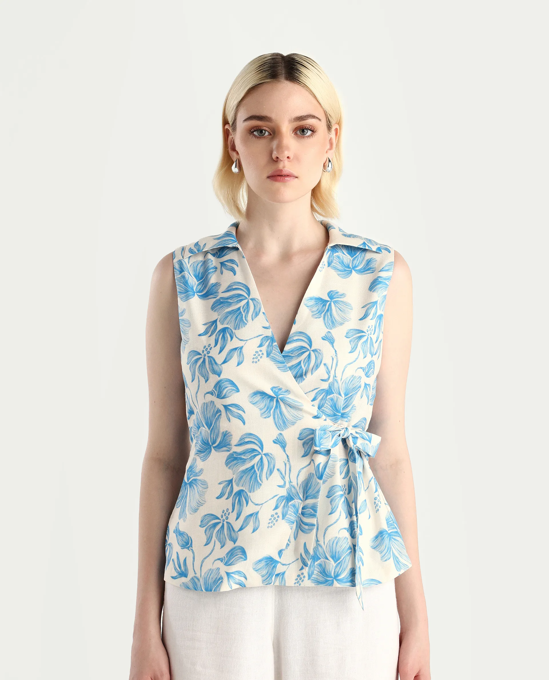 Rareism Women's Marlapi Blue Polyester Jonny Collar Fitted Top - Image 4