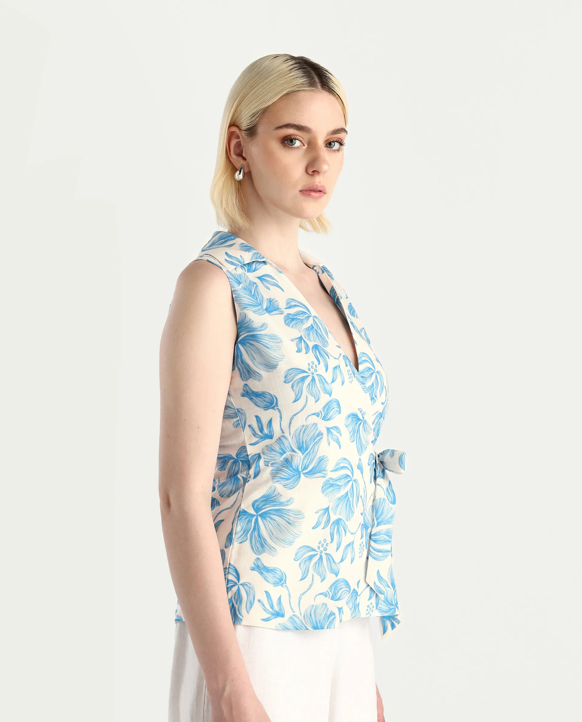 Rareism Women's Marlapi Blue Polyester Jonny Collar Fitted Top - Image 6