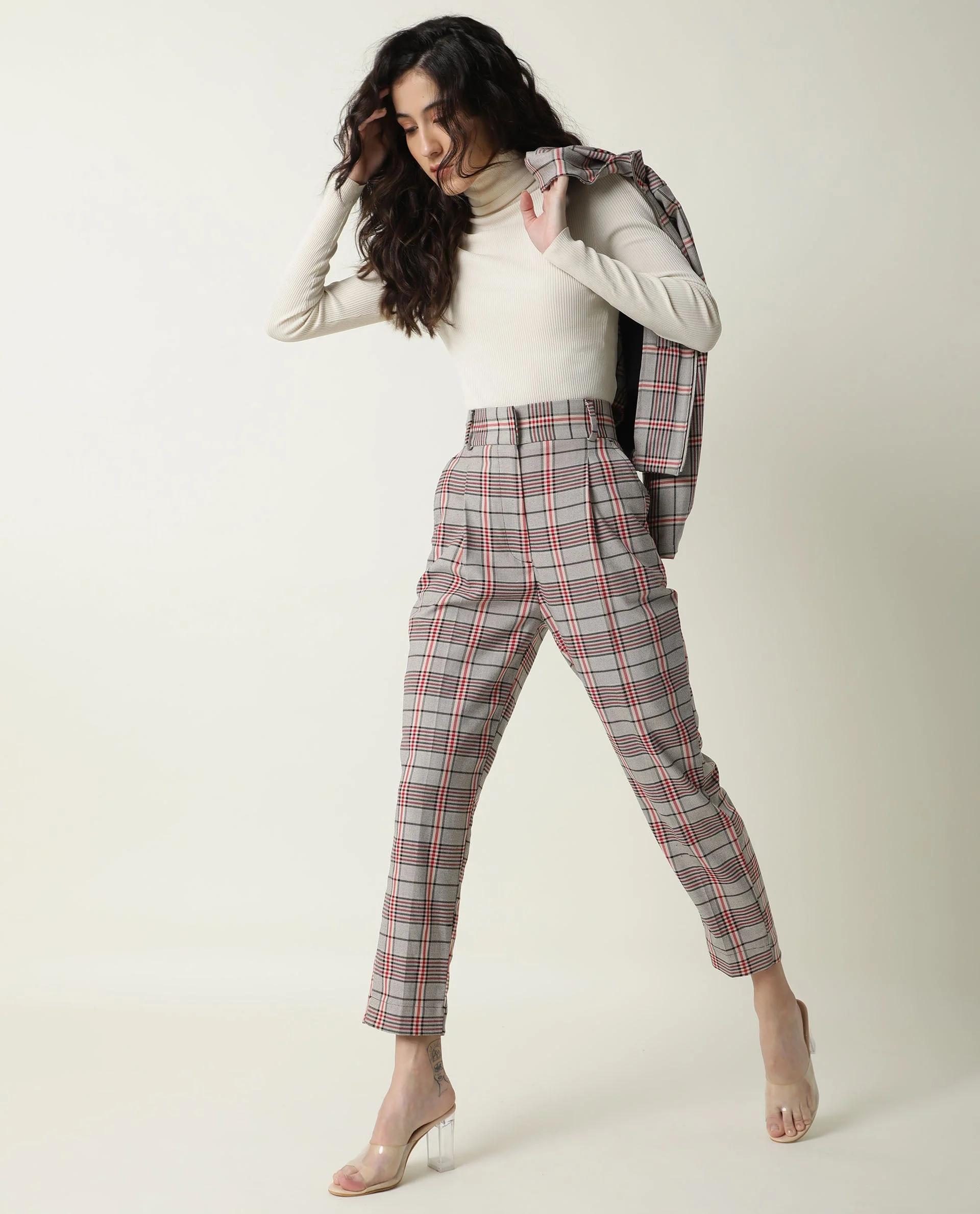 Rareism Womens Marley Off White Trouser High Waist Ankle Length Polyester Blend Fabric - Image 2