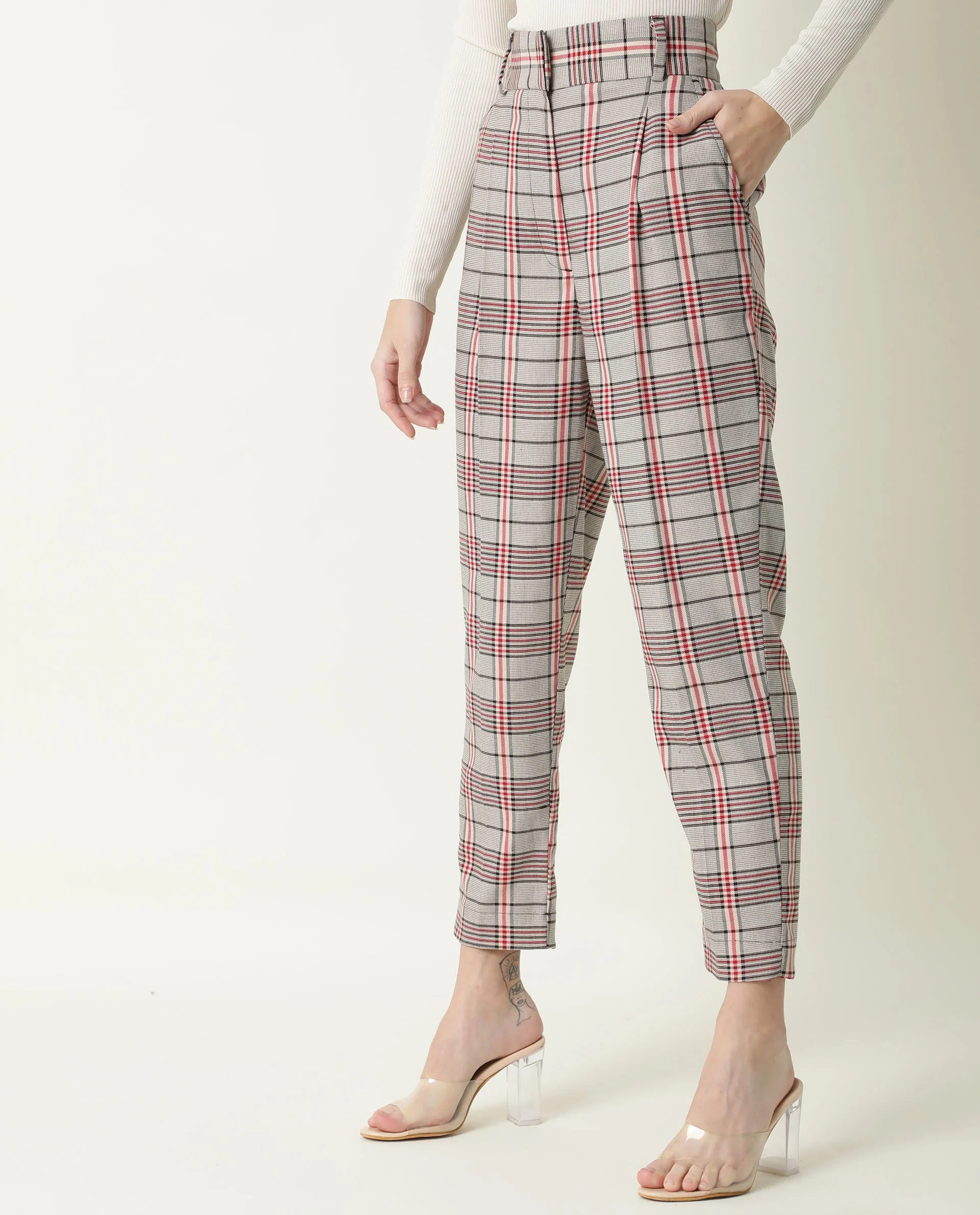 Rareism Womens Marley Off White Trouser High Waist Ankle Length Polyester Blend Fabric - Image 4