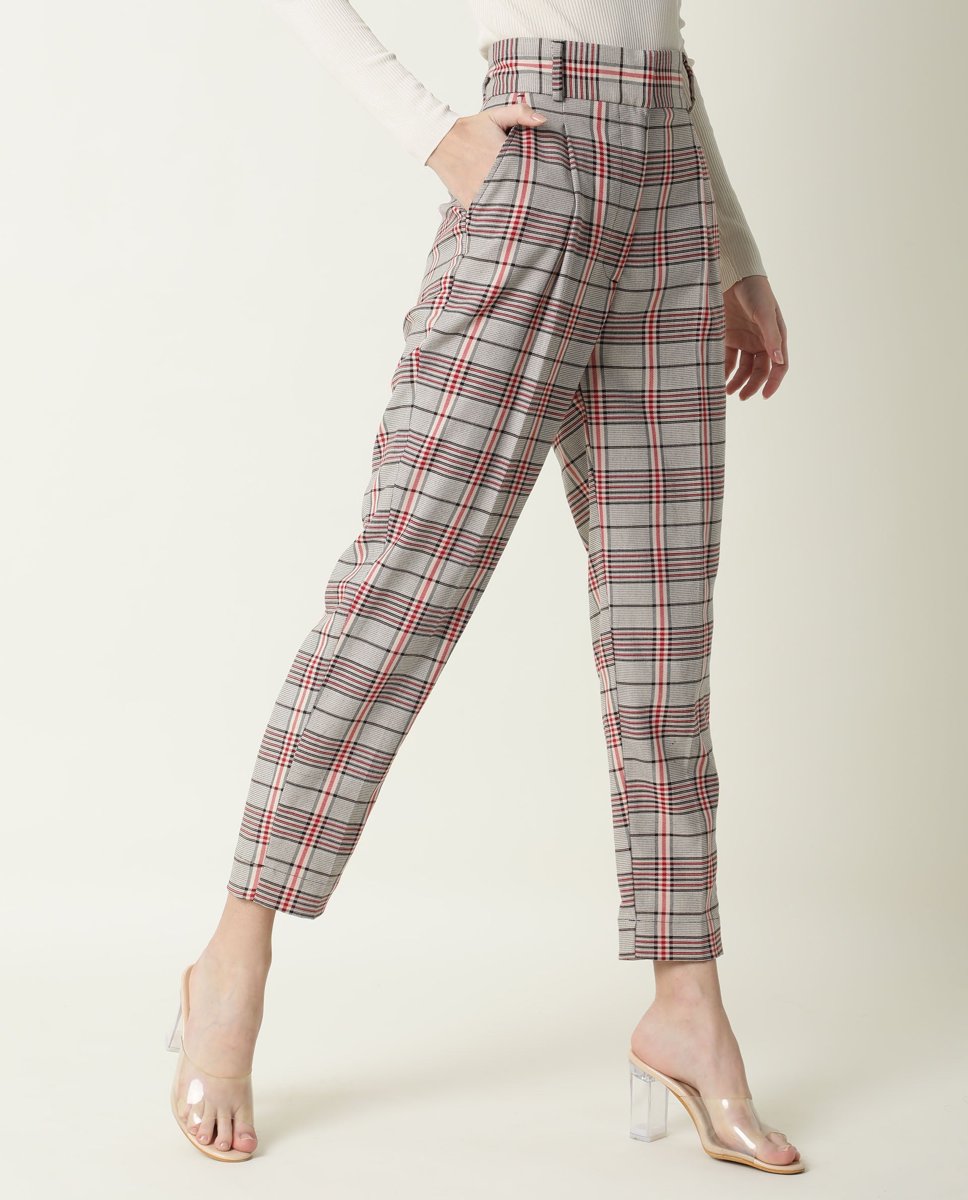 Rareism Womens Marley Off White Trouser High Waist Ankle Length Polyester Blend Fabric - Image 5