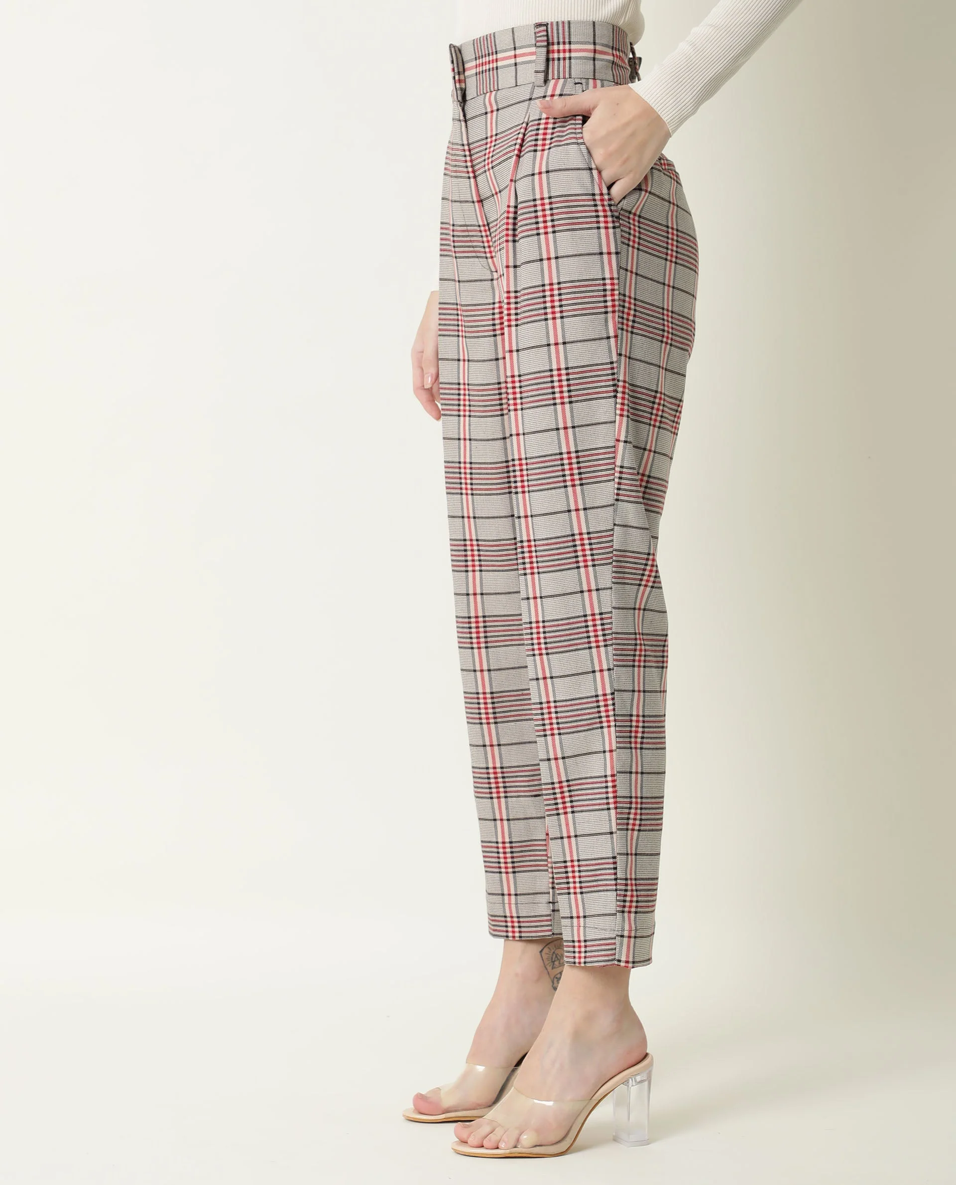 Rareism Womens Marley Off White Trouser High Waist Ankle Length Polyester Blend Fabric - Image 6