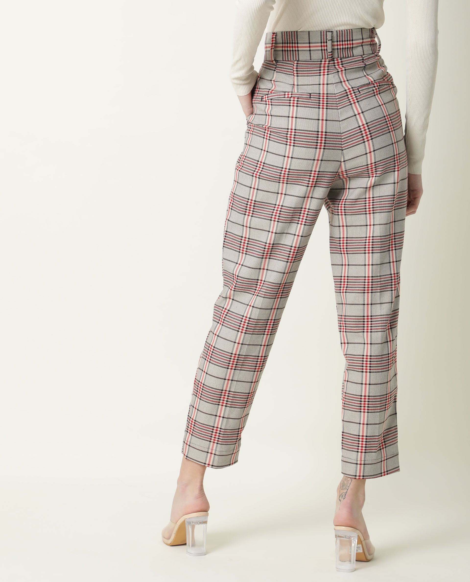 Rareism Womens Marley Off White Trouser High Waist Ankle Length Polyester Blend Fabric - Image 7