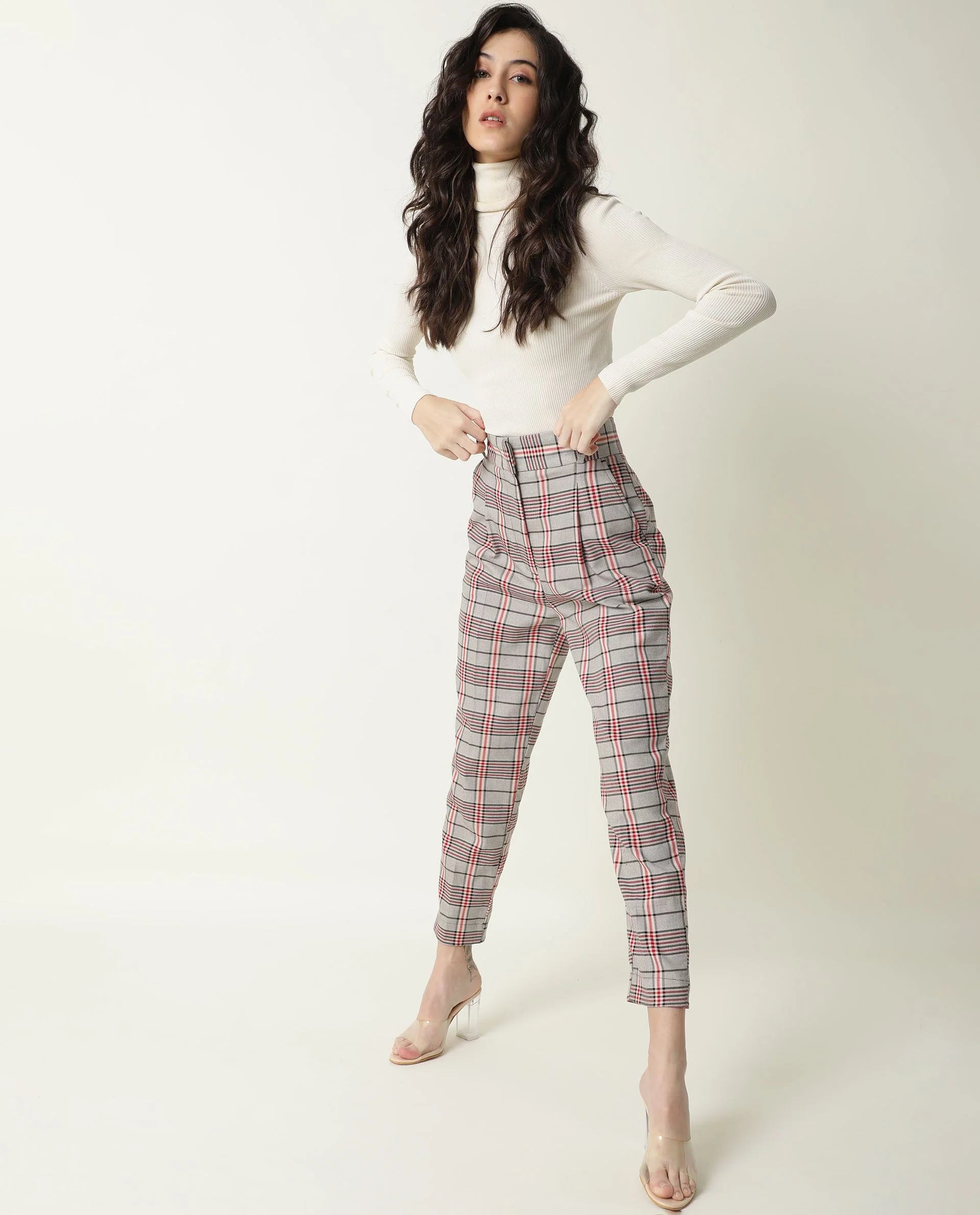 Rareism Womens Marley Off White Trouser High Waist Ankle Length Polyester Blend Fabric - Image 8