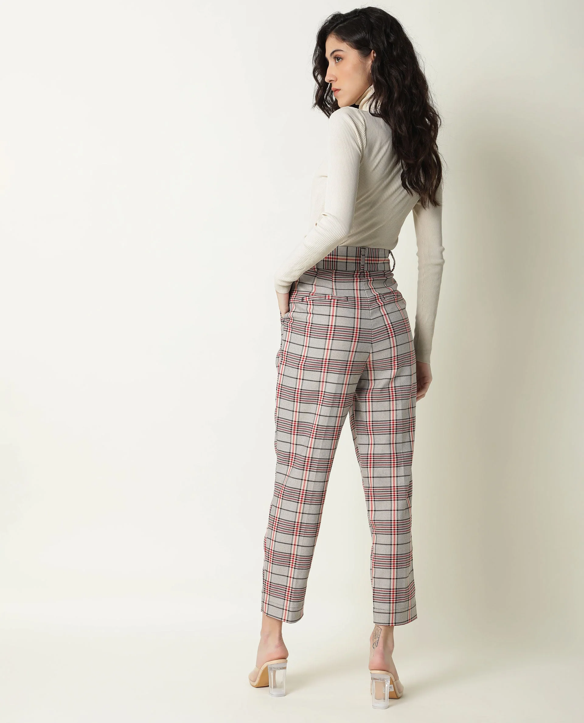 Rareism Womens Marley Off White Trouser High Waist Ankle Length Polyester Blend Fabric - Image 9