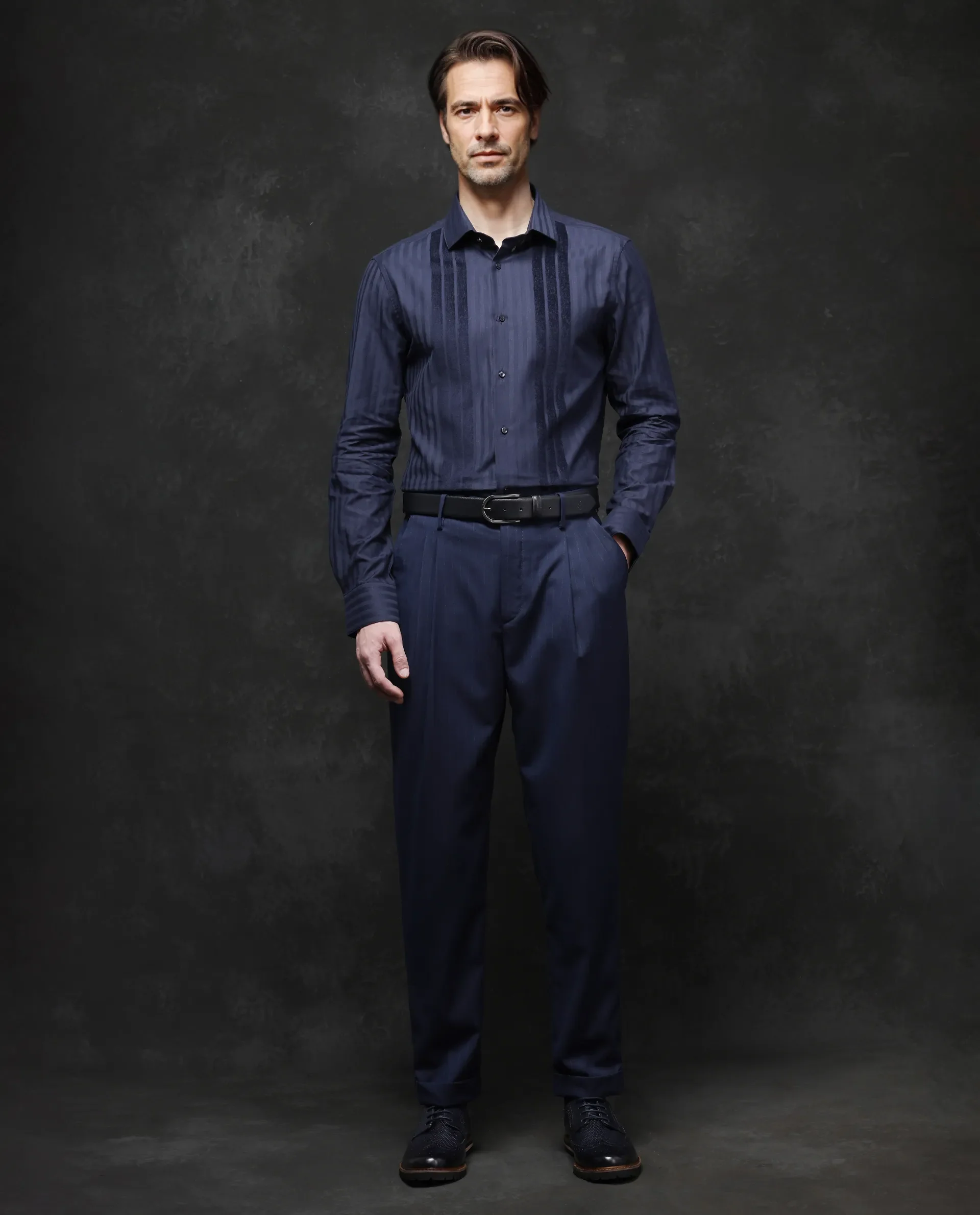 Rare Rabbit Men's Marlin-2 Navy Cotton Striped Print Regular Fit Full Sleeve Collared Shirt - Image 2