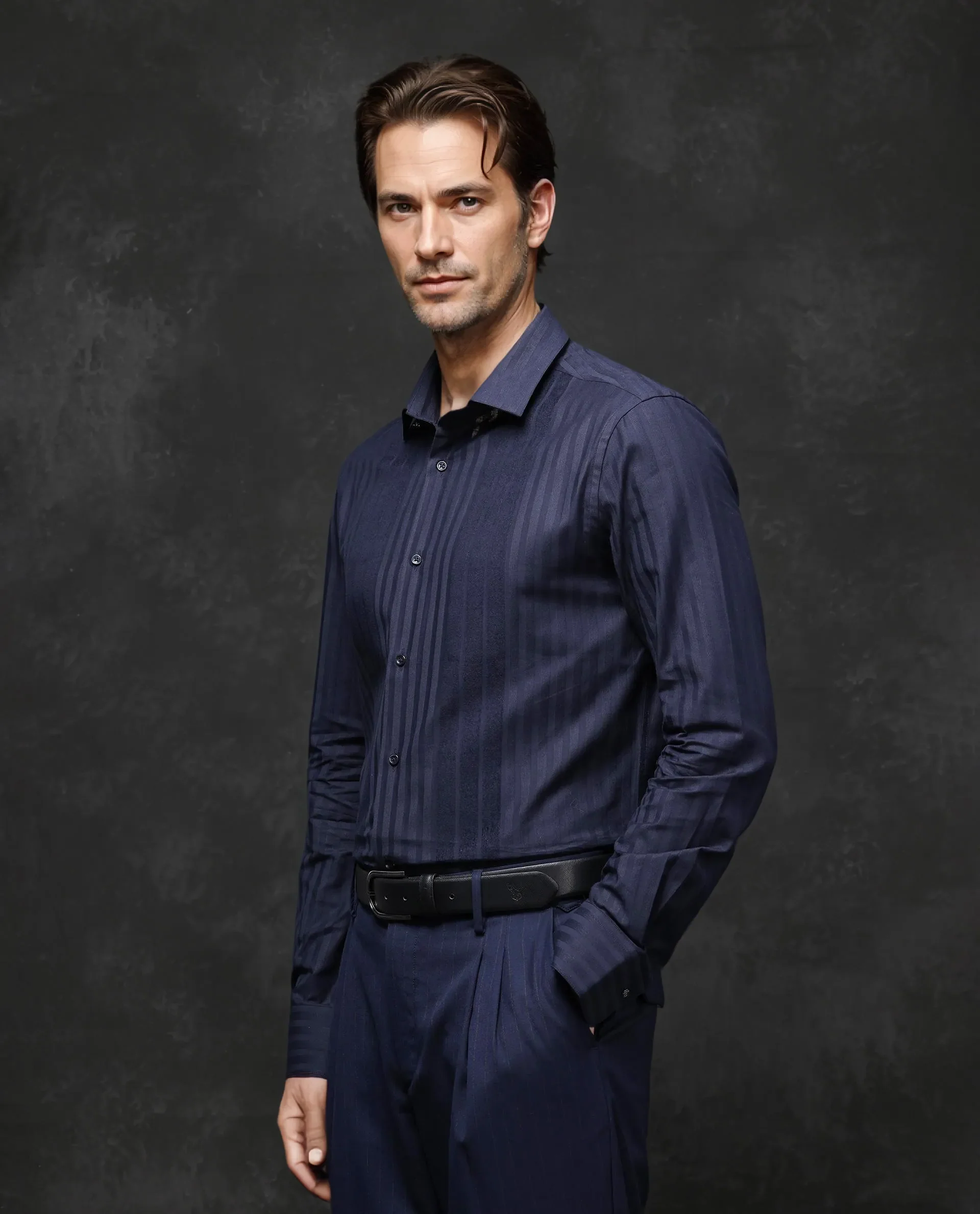 Rare Rabbit Men's Marlin-2 Navy Cotton Striped Print Regular Fit Full Sleeve Collared Shirt - Image 6