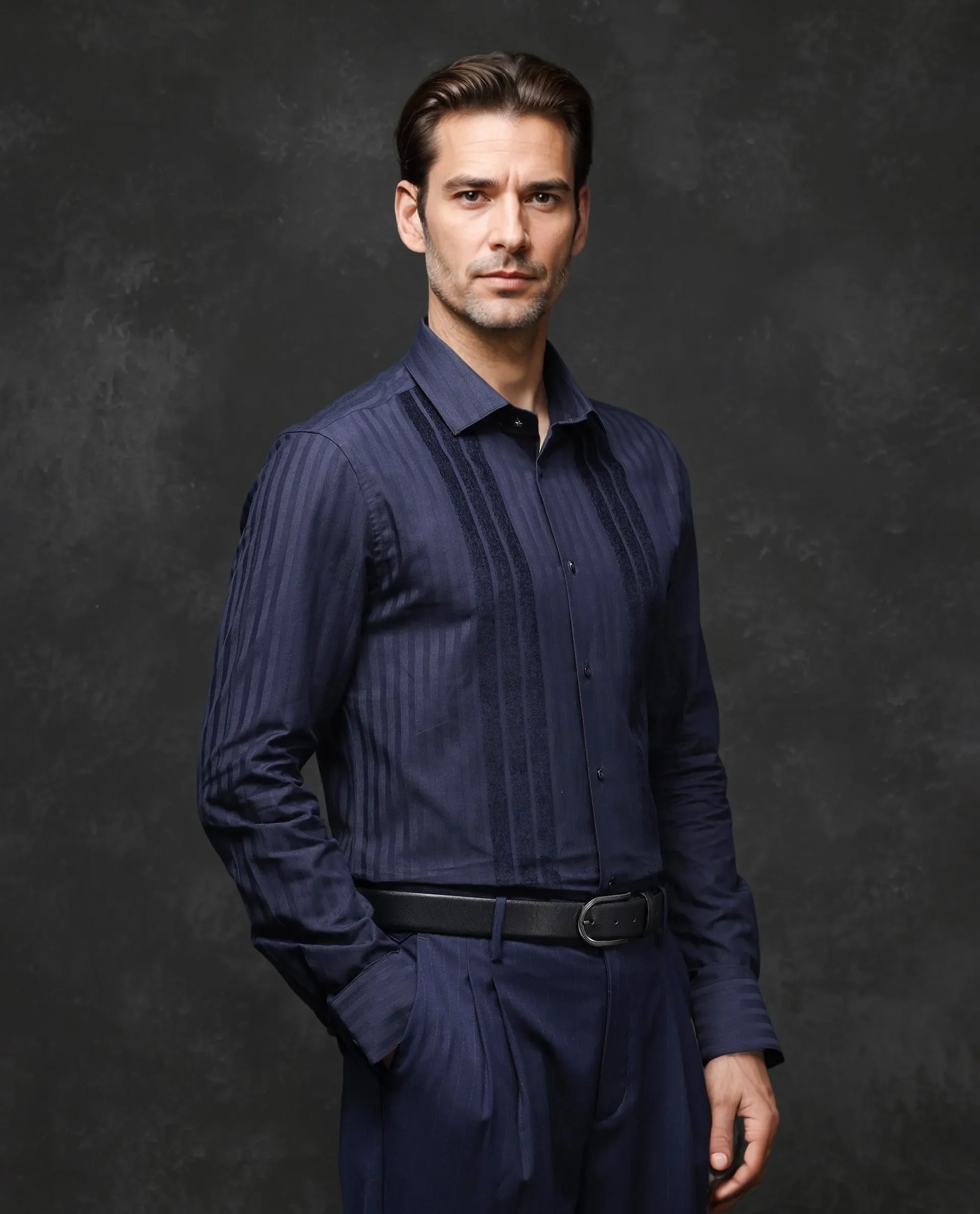 Rare Rabbit Men's Marlin-2 Navy Cotton Striped Print Regular Fit Full Sleeve Collared Shirt - Image 7