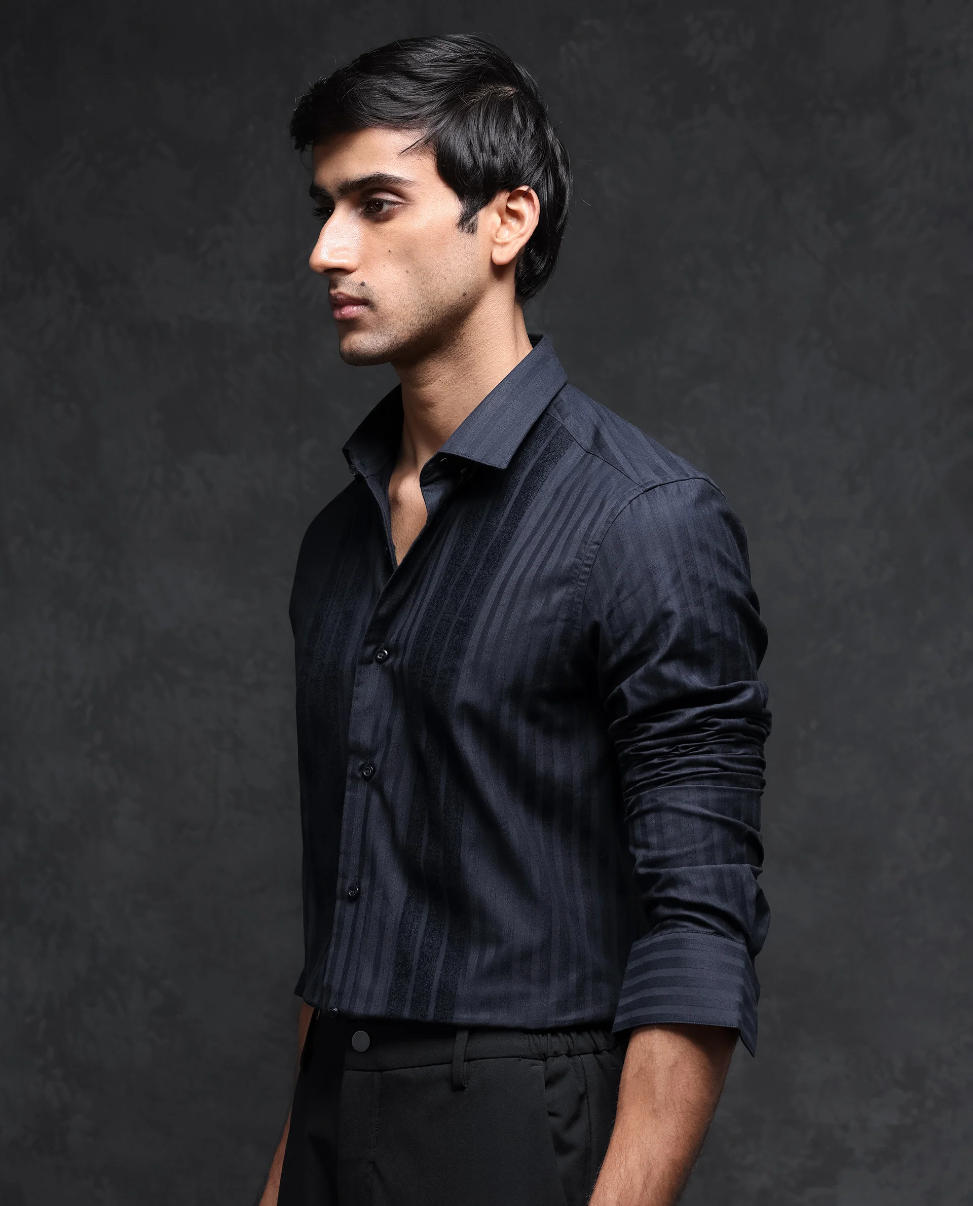 Rare Rabbit Men's Marlin Navy Cotton Striped Print Regular Fit Full Sleeve Collared Shirt - Image 6