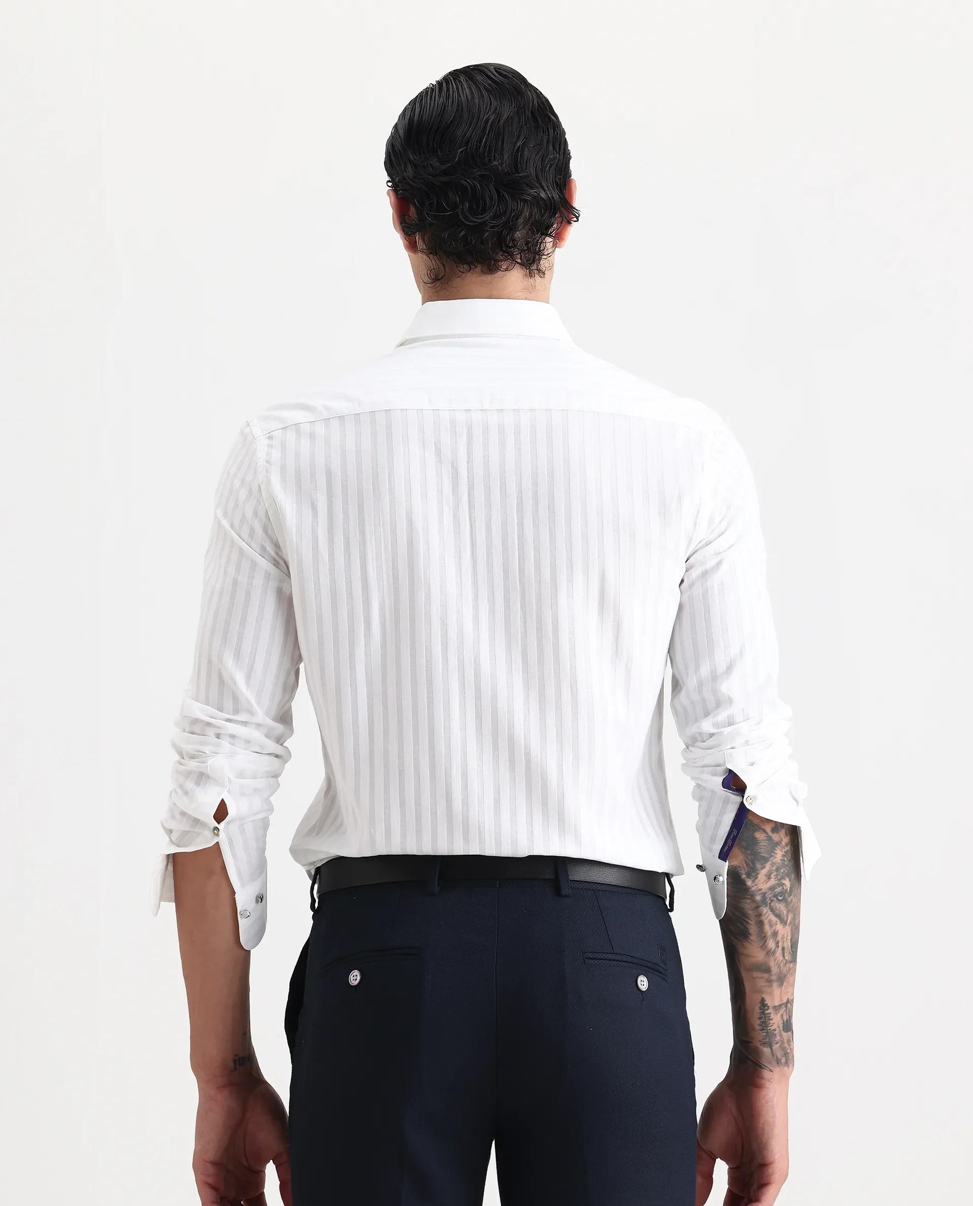 Rare Rabbit Men's Marlin White Cotton Striped Print Regular Fit Full Sleeve Collared Shirt - Image 8