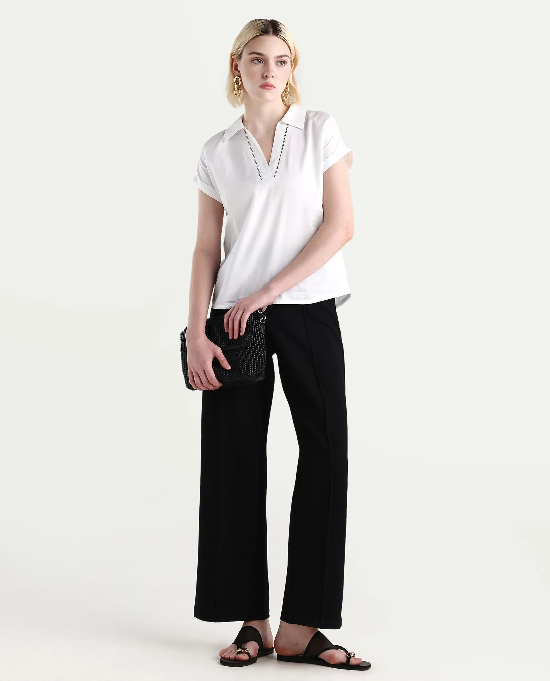Rareism Women's Marlin White Cotton Jonny Collar Boxy Fit Top - Image 2