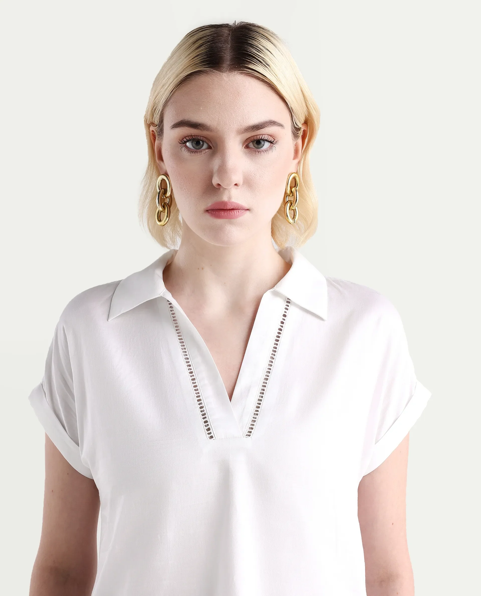 Rareism Women's Marlin White Cotton Jonny Collar Boxy Fit Top - Image 4