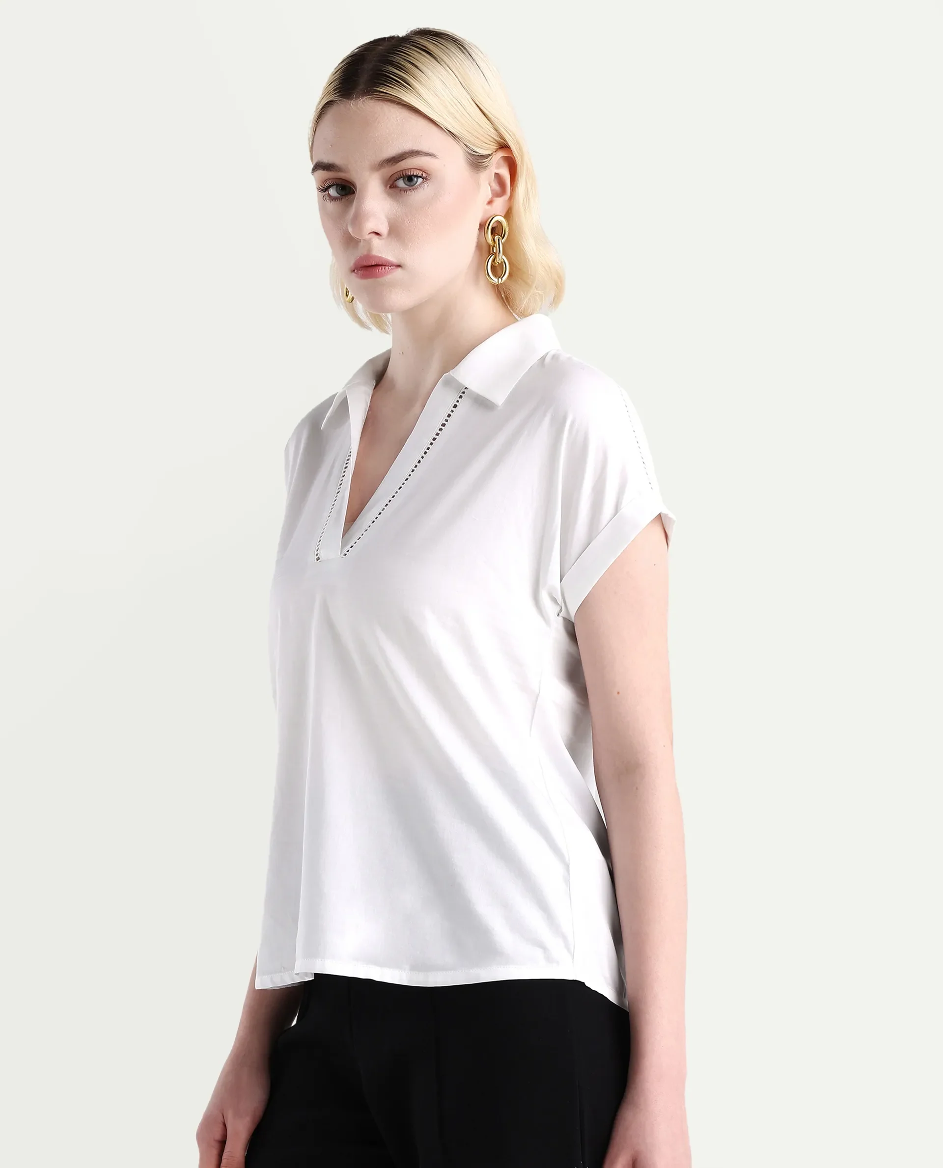 Rareism Women's Marlin White Cotton Jonny Collar Boxy Fit Top - Image 5