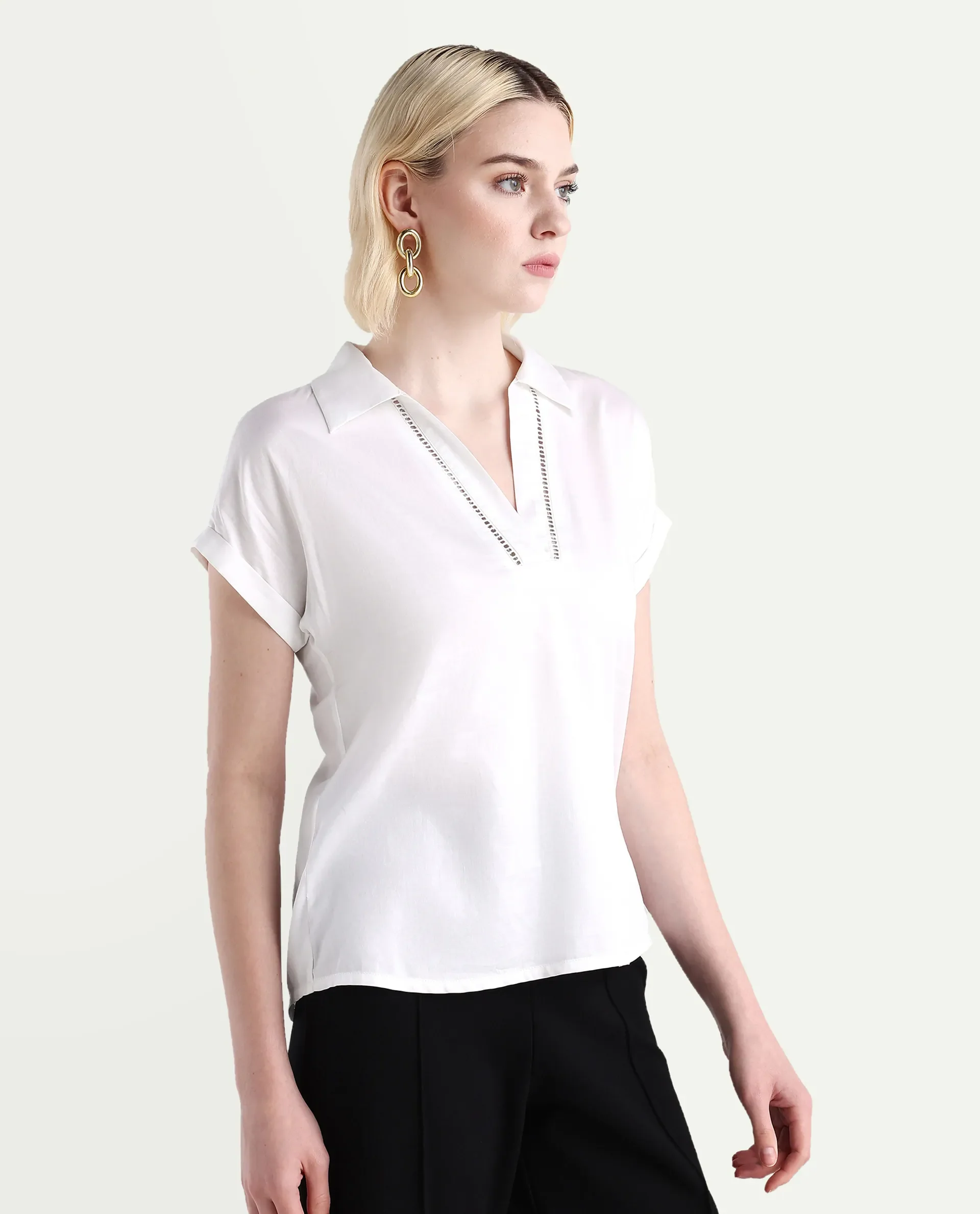 Rareism Women's Marlin White Cotton Jonny Collar Boxy Fit Top - Image 6