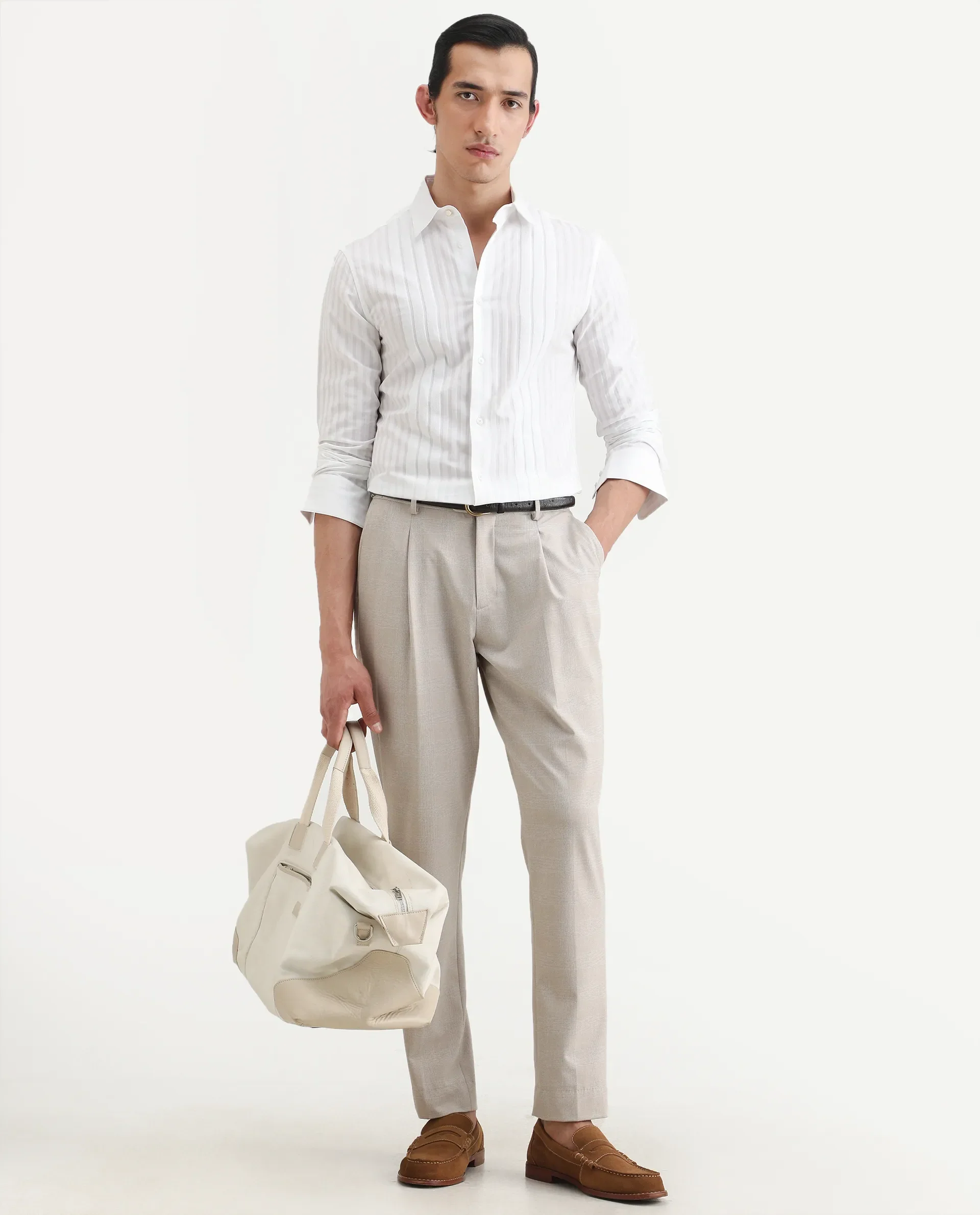 Rare Rabbit Men's Marlo-25 White Cotton Striped Print Regular Fit Full Sleeve Collared Shirt - Image 2