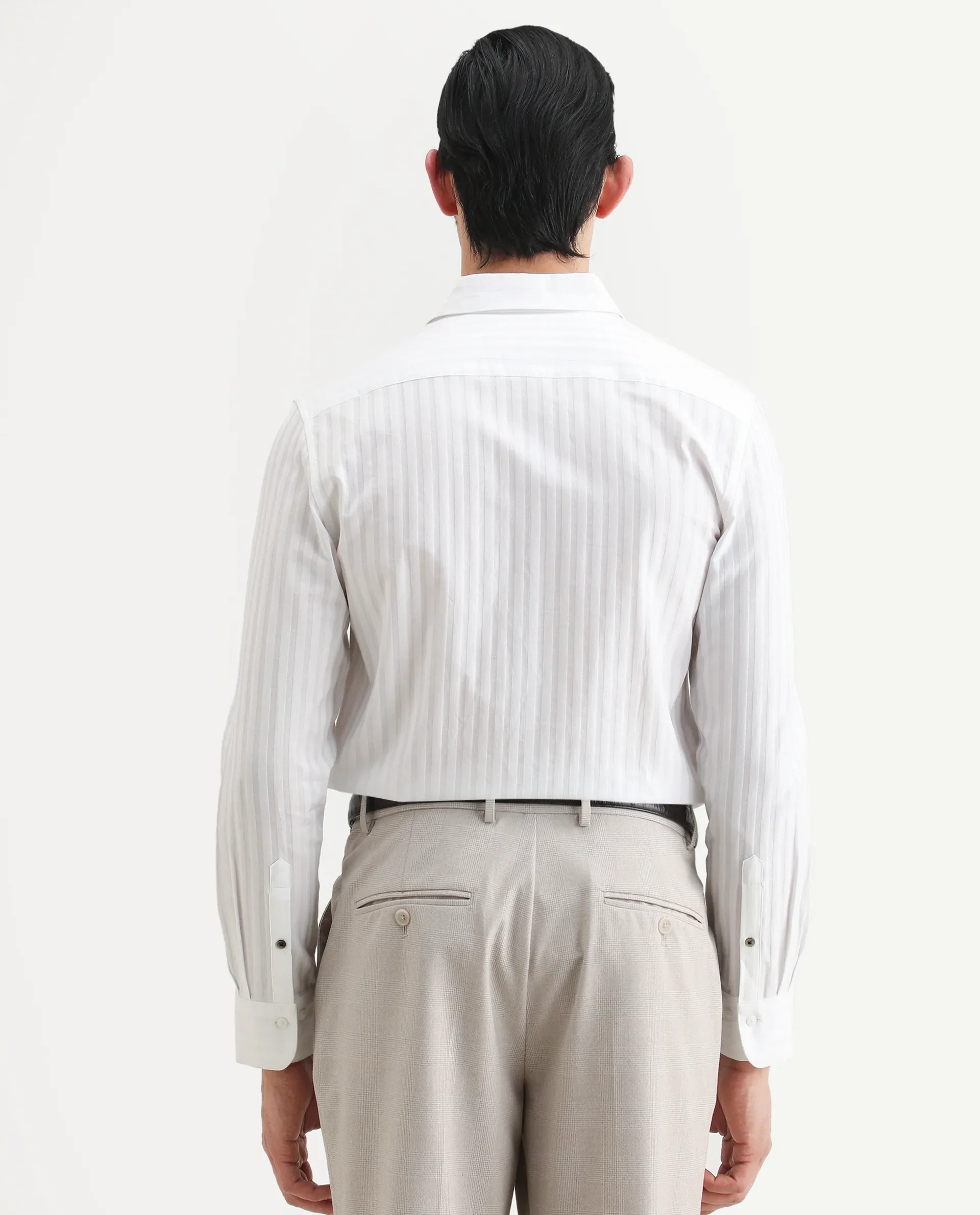 Rare Rabbit Men's Marlo-25 White Cotton Striped Print Regular Fit Full Sleeve Collared Shirt - Image 7