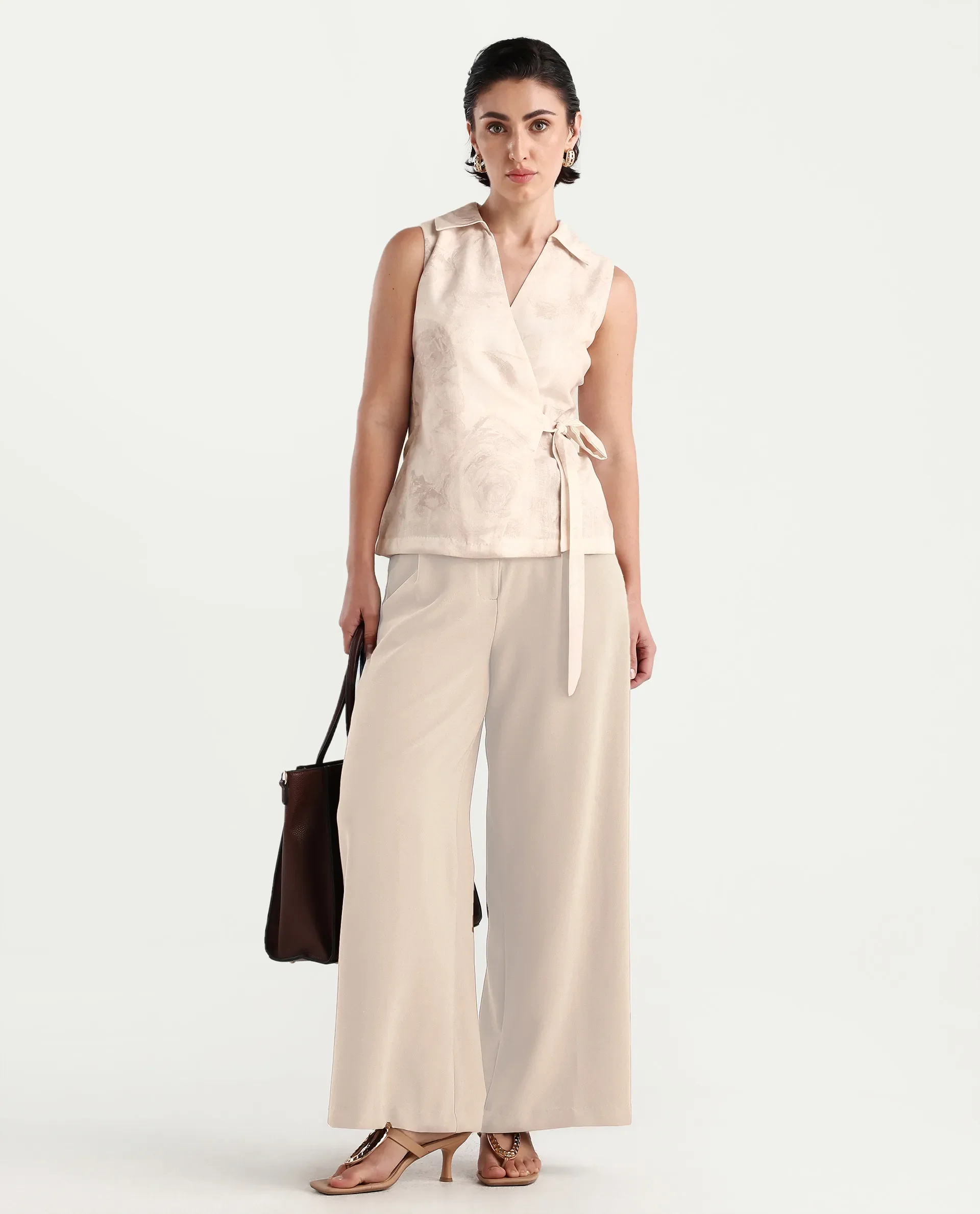 Rareism Women's Marlopo Light Beige Polyester Jonny Collar Fitted Top - Image 3