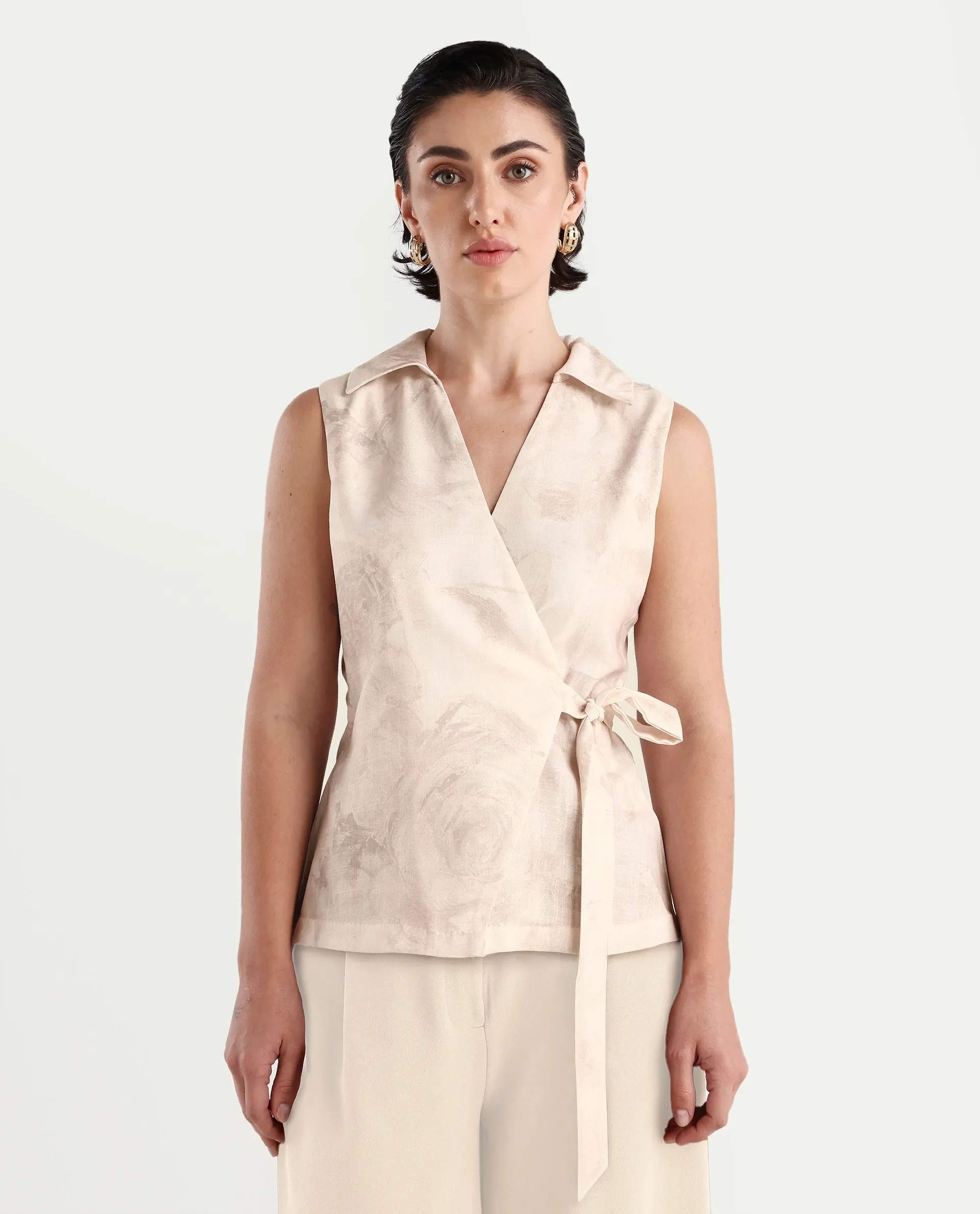 Rareism Women's Marlopo Light Beige Polyester Jonny Collar Fitted Top - Image 4