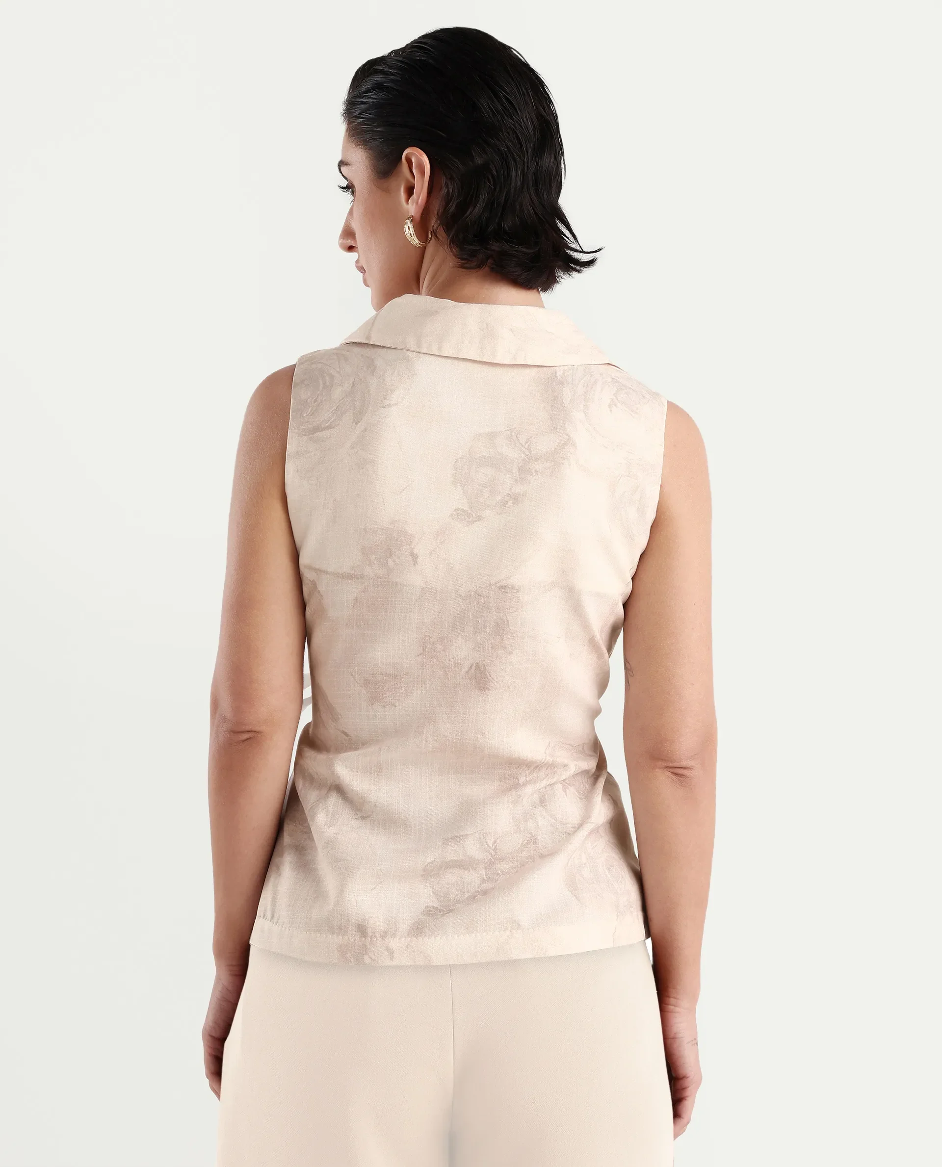 Rareism Women's Marlopo Light Beige Polyester Jonny Collar Fitted Top - Image 7
