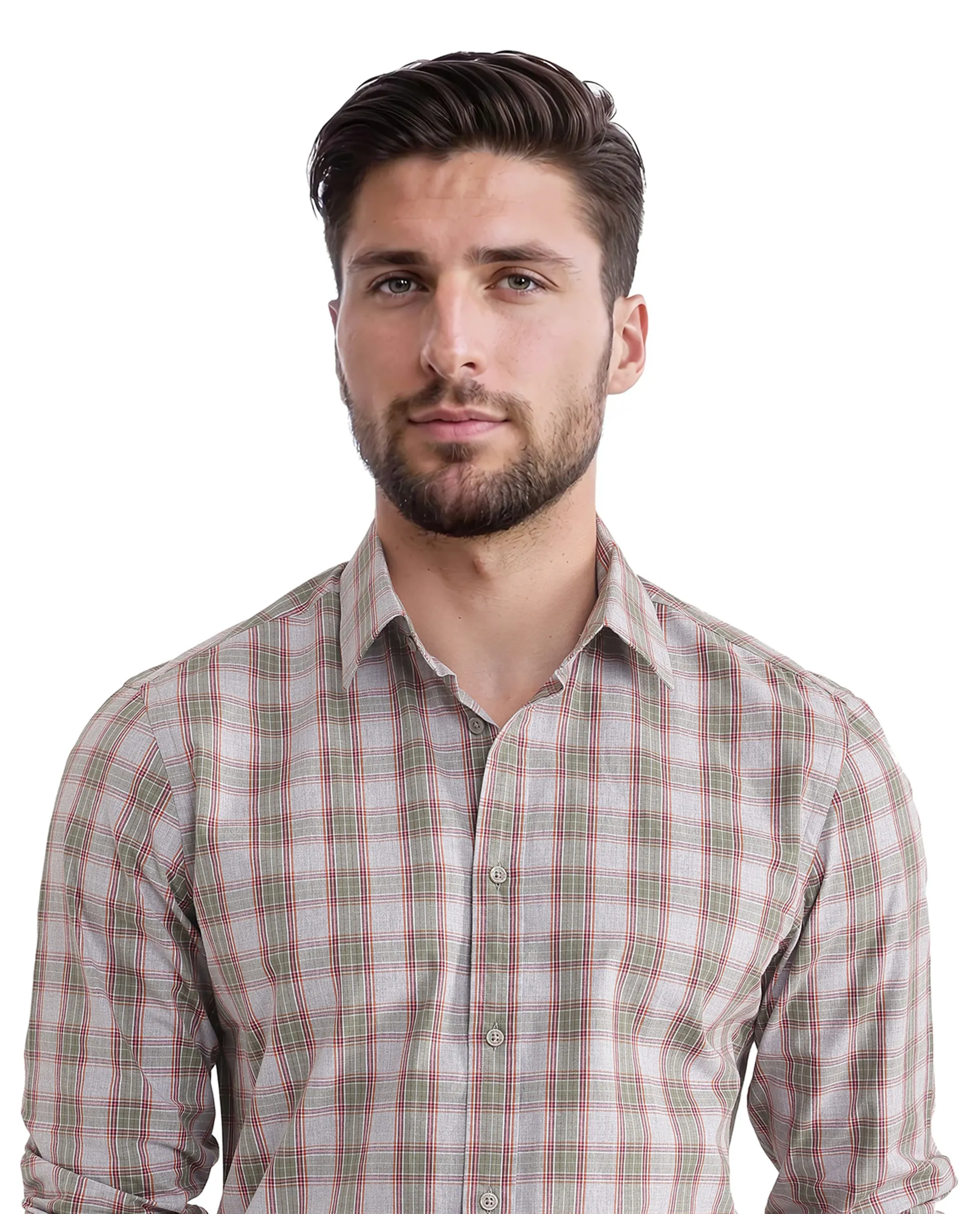 Rare Rabbit Men's Marn Dusky Green Cotton Checked Print Regular Fit Full Sleeve Collared Shirt - Image 3