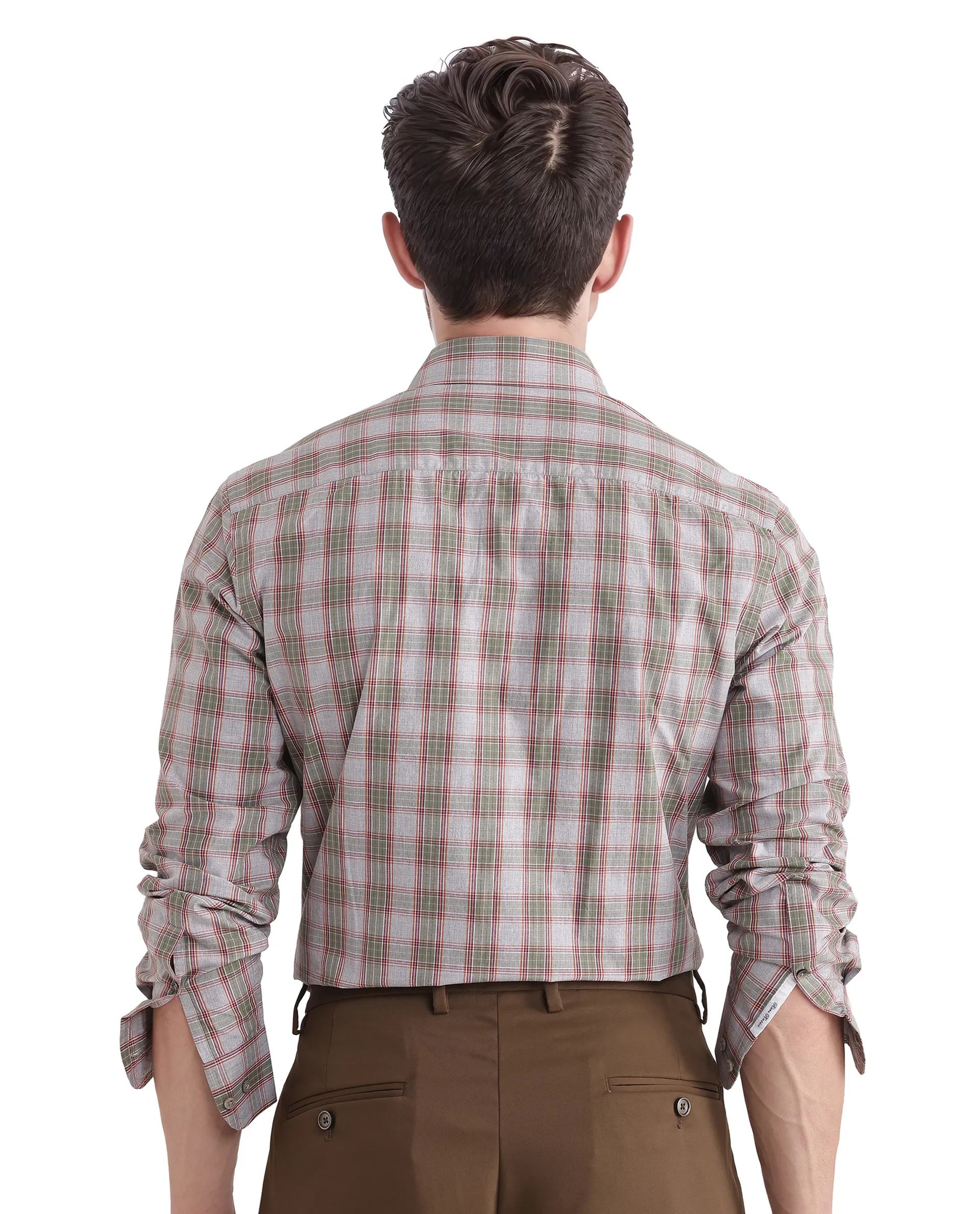 Rare Rabbit Men's Marn Dusky Green Cotton Checked Print Regular Fit Full Sleeve Collared Shirt - Image 8