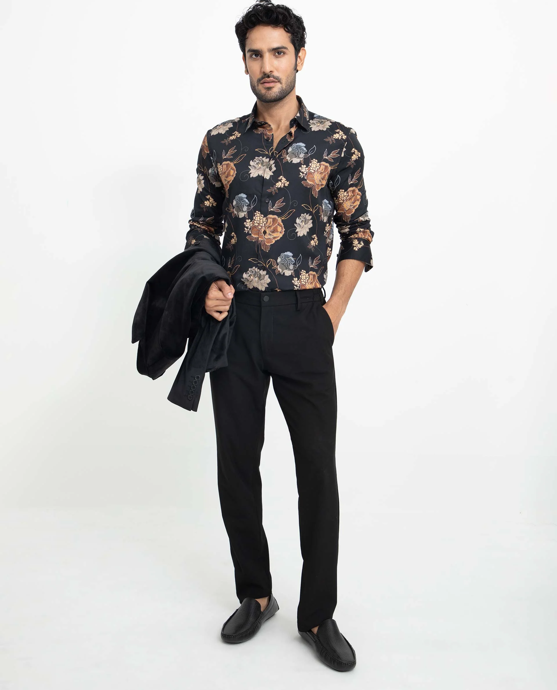 Rare Rabbit Men's Marne Black Cotton Floral Print Regular Fit Full Sleeve Collared Shirt - Image 2