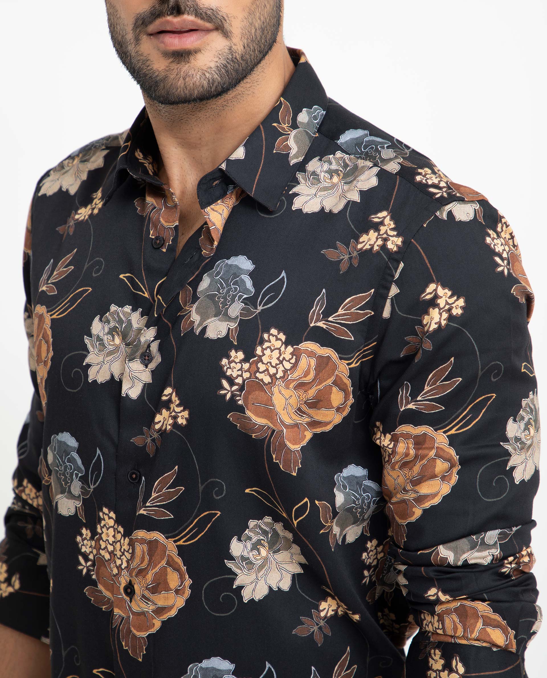Rare Rabbit Men's Marne Black Cotton Floral Print Regular Fit Full Sleeve Collared Shirt - Image 4