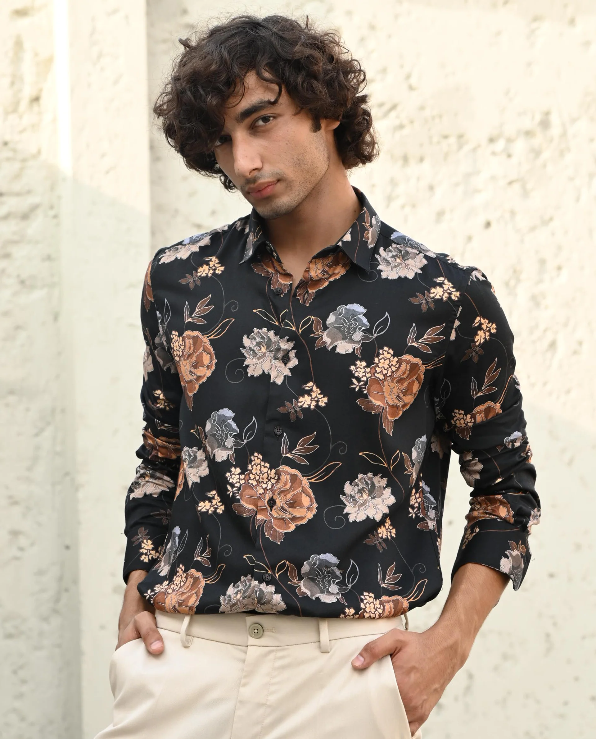 Rare Rabbit Men's Marne Black Cotton Floral Print Regular Fit Full Sleeve Collared Shirt - Image 6