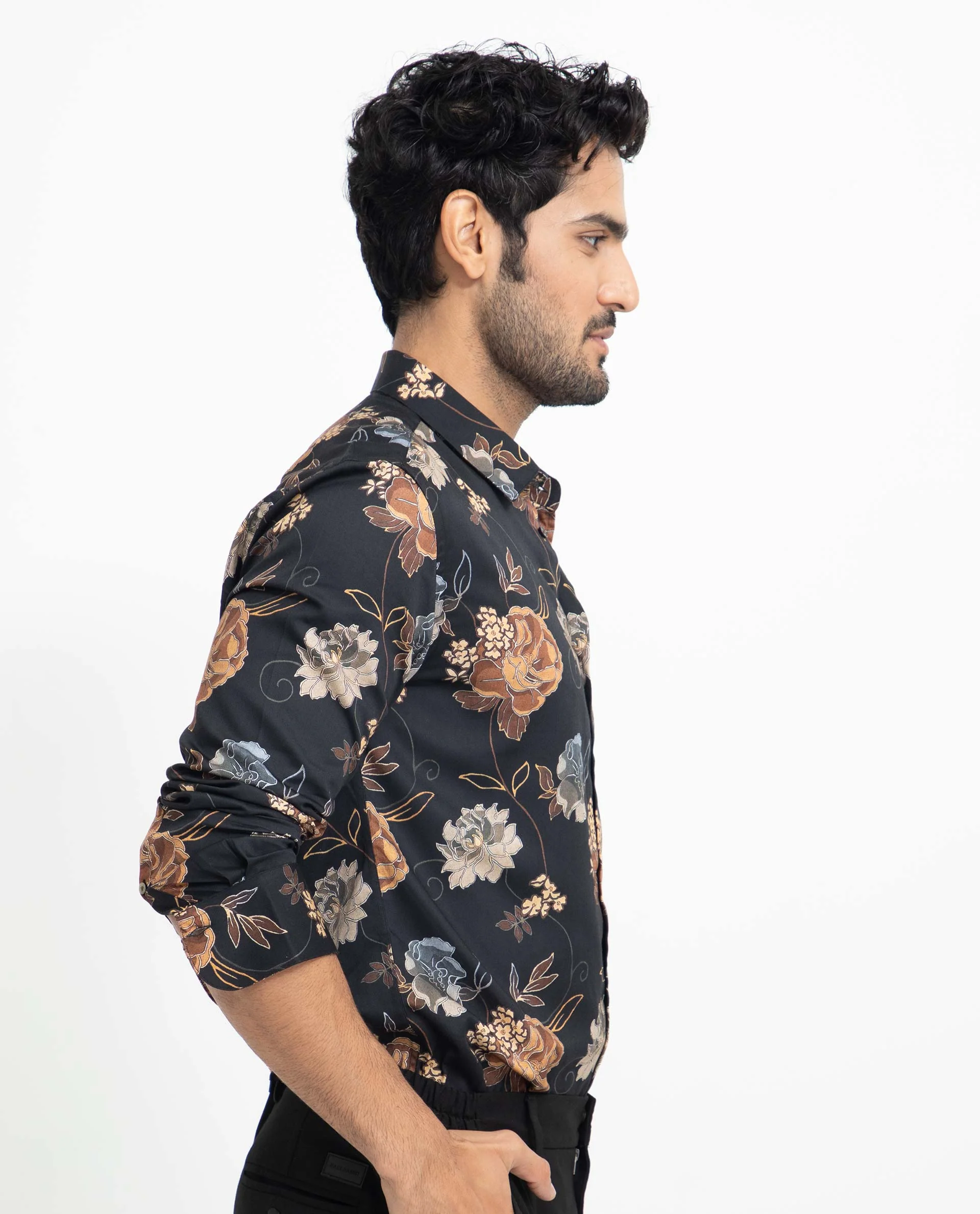 Rare Rabbit Men's Marne Black Cotton Floral Print Regular Fit Full Sleeve Collared Shirt - Image 7