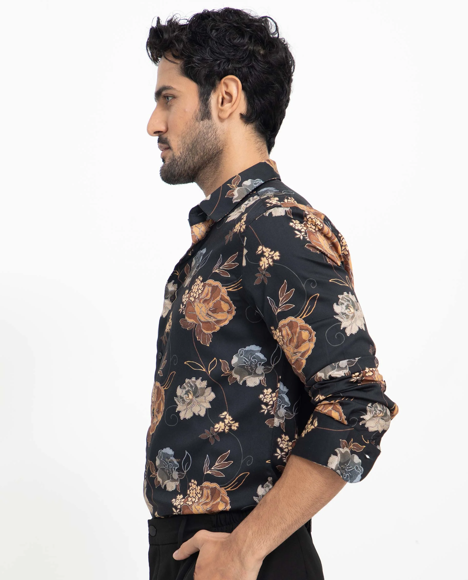 Rare Rabbit Men's Marne Black Cotton Floral Print Regular Fit Full Sleeve Collared Shirt - Image 8