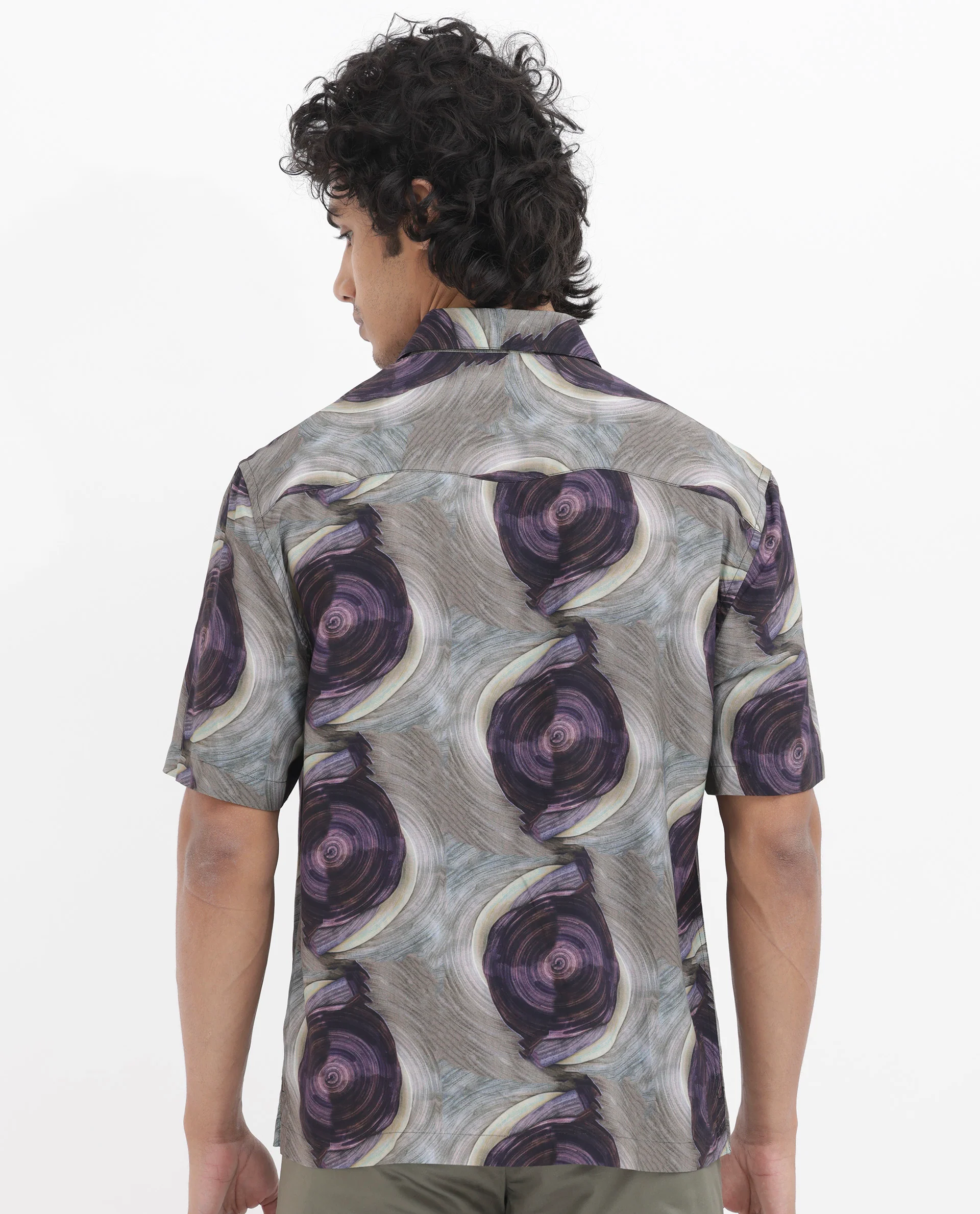 Rare Rabbit Men's Marock Dusky Olive Viscose Abstract Print Boxy Fit Half Sleeve Collared Shirt - Image 10