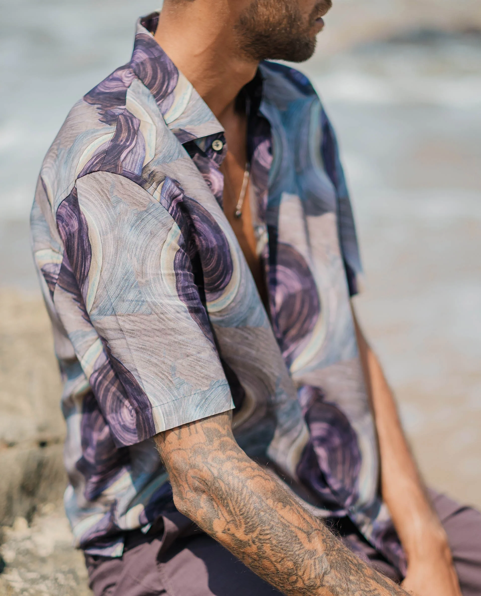 Rare Rabbit Men's Marock Dusky Olive Viscose Abstract Print Boxy Fit Half Sleeve Collared Shirt - Image 5