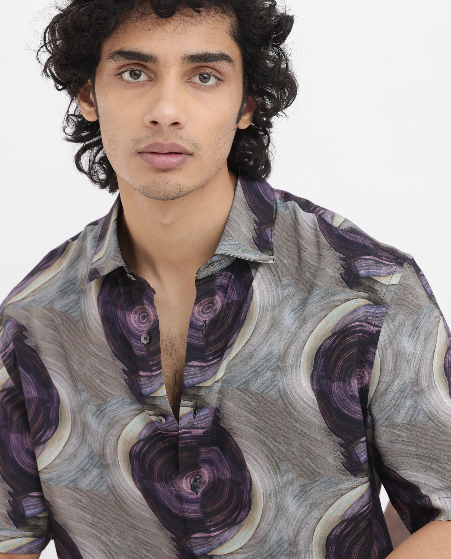 Rare Rabbit Men's Marock Dusky Olive Viscose Abstract Print Boxy Fit Half Sleeve Collared Shirt - Image 6