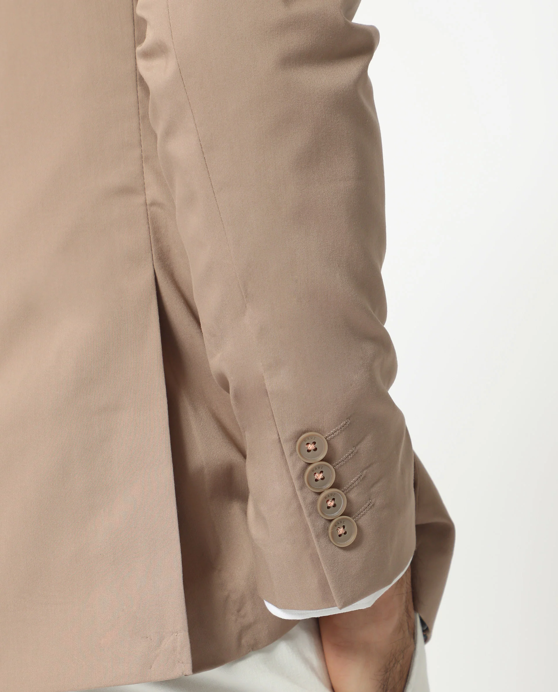 Rare Rabbit Men's Maroni Beige Cotton Plain Tailored Fit Full Sleeve Lapel Neck Blazer - Image 3