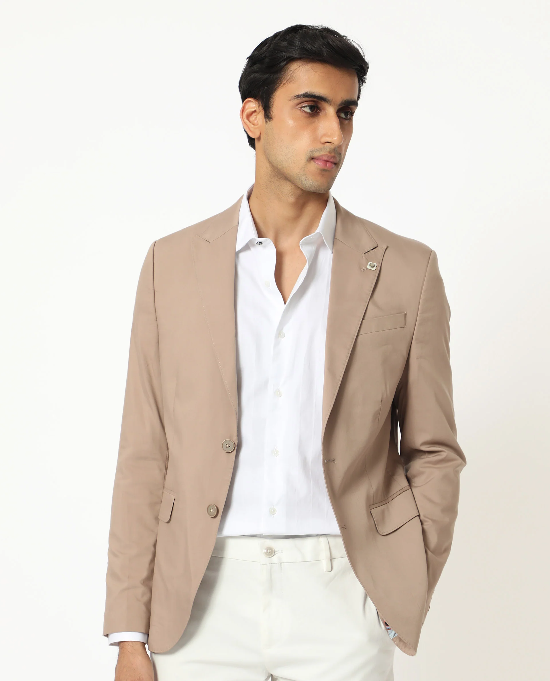 Rare Rabbit Men's Maroni Beige Cotton Plain Tailored Fit Full Sleeve Lapel Neck Blazer - Image 5