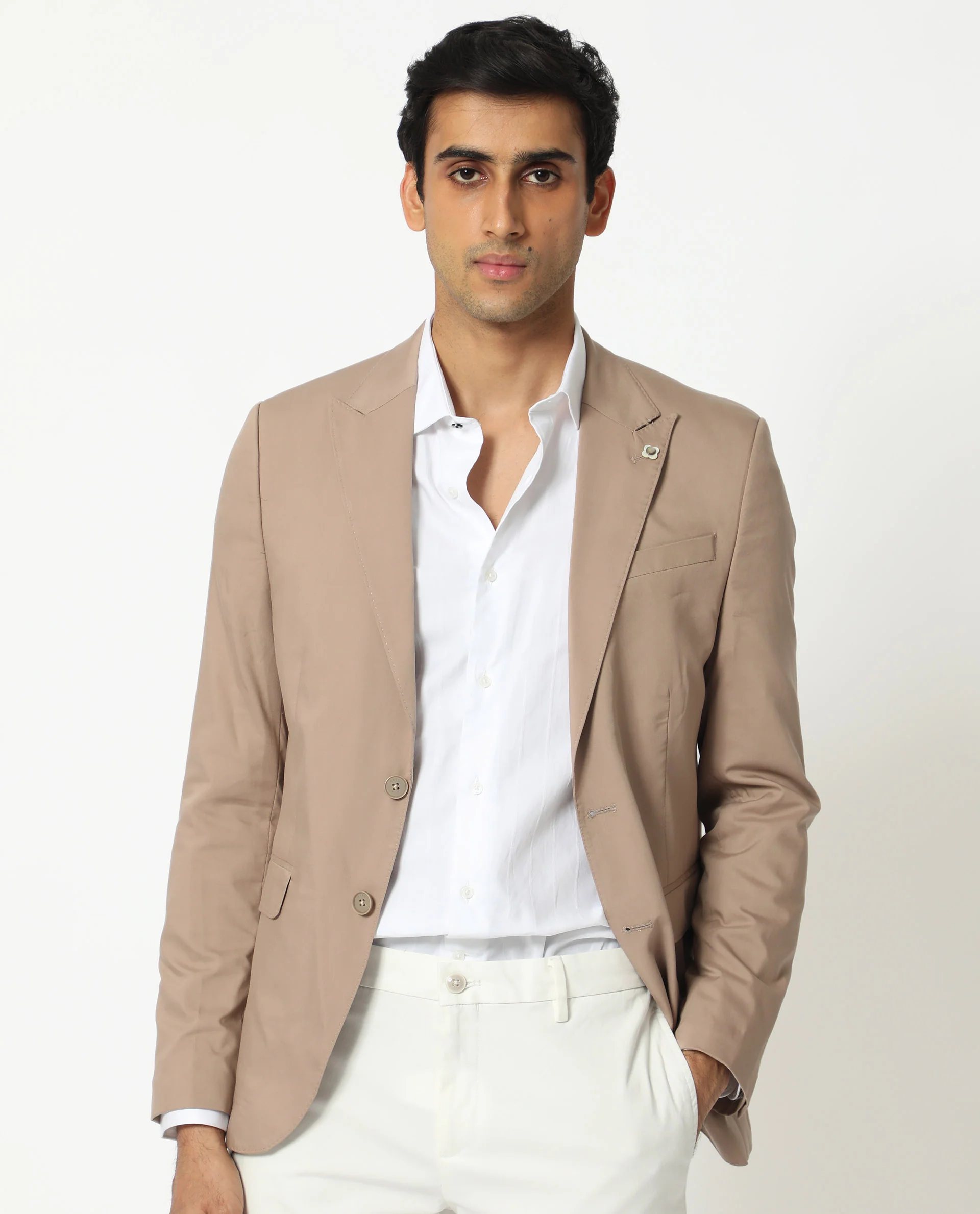 Rare Rabbit Men's Maroni Beige Cotton Plain Tailored Fit Full Sleeve Lapel Neck Blazer - Image 6