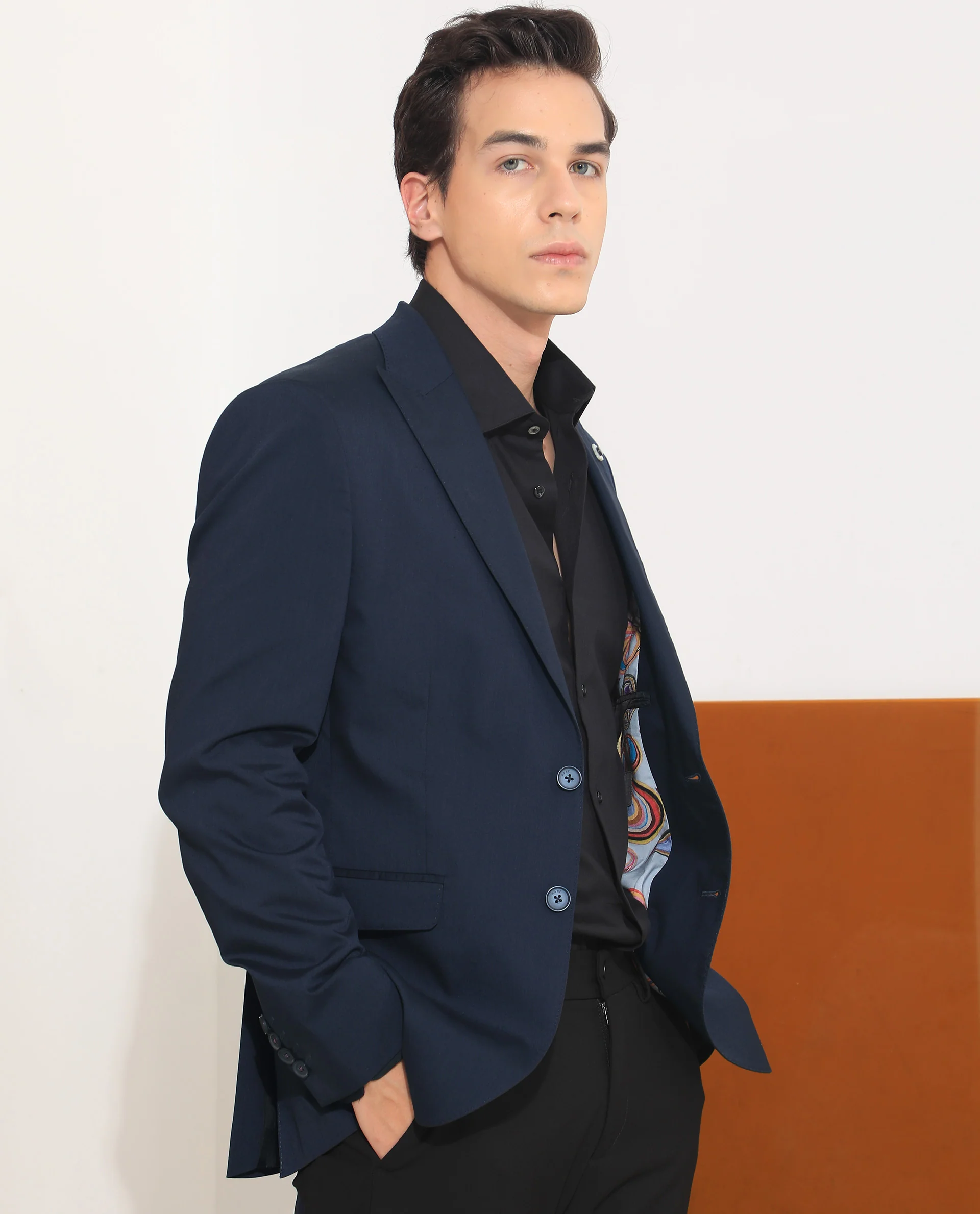 Rare Rabbit Men's Maroni Navy Cotton Plain Tailored Fit Full Sleeve Lapel Neck Blazer - Image 6