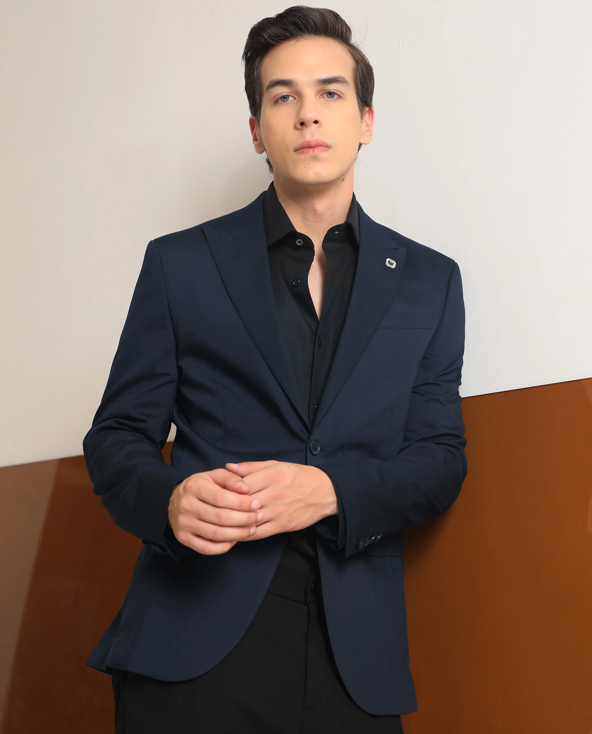 Rare Rabbit Men's Maroni Navy Cotton Plain Tailored Fit Full Sleeve Lapel Neck Blazer - Image 7