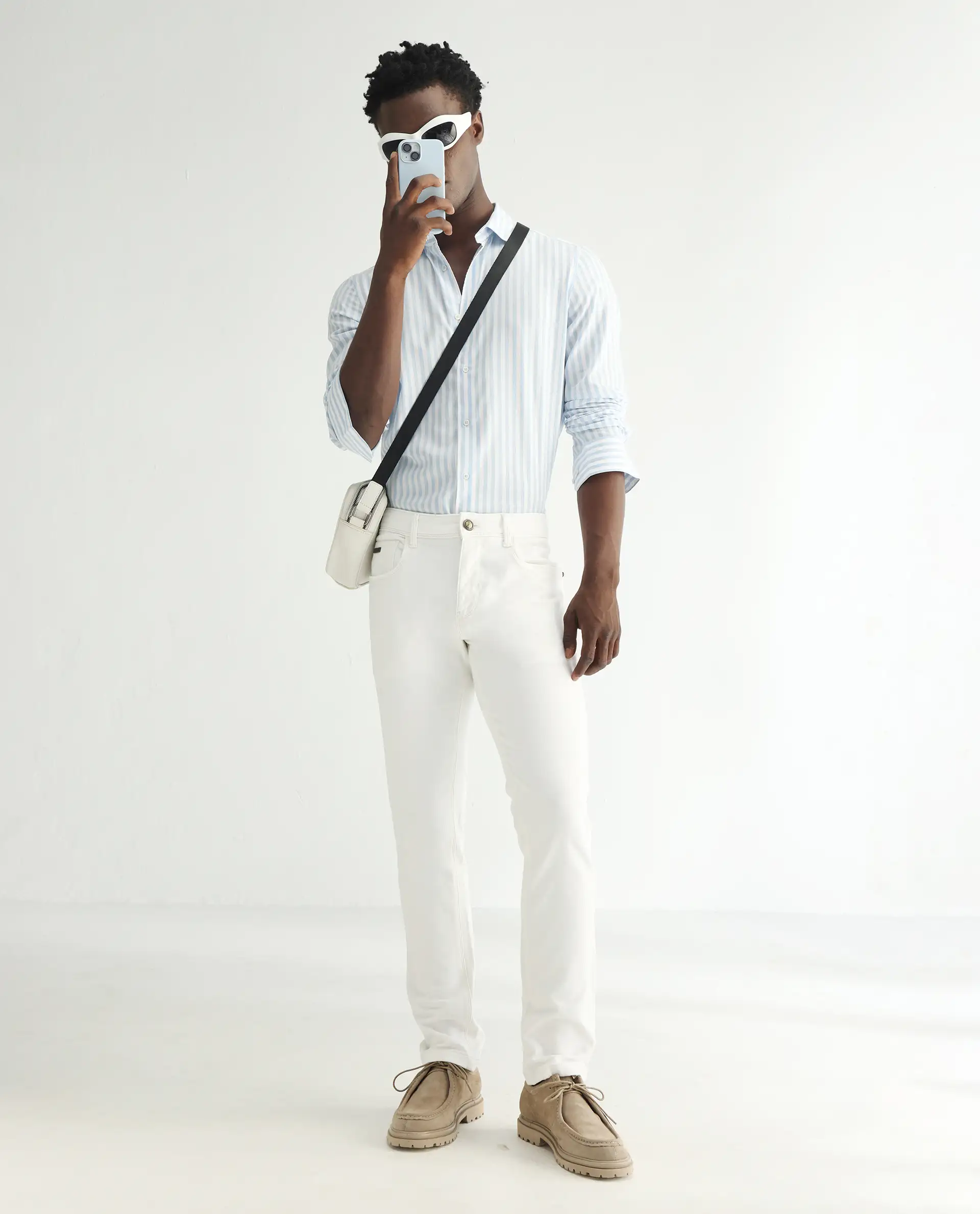 Rare Rabbit Men's Marowak Off White Cotton Plain Hawk Slim Fit Jeans