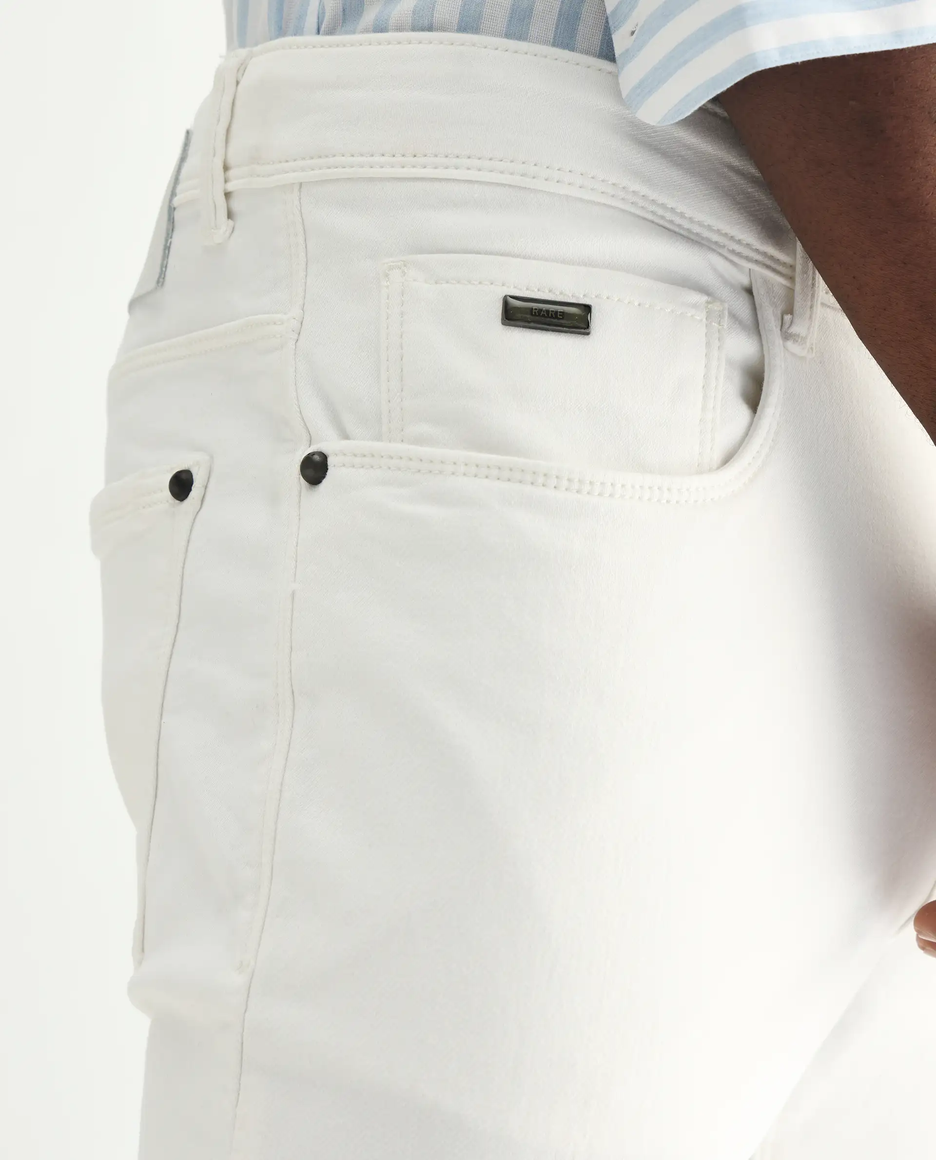 Rare Rabbit Men's Marowak Off White Cotton Plain Hawk Slim Fit Jeans - Image 8